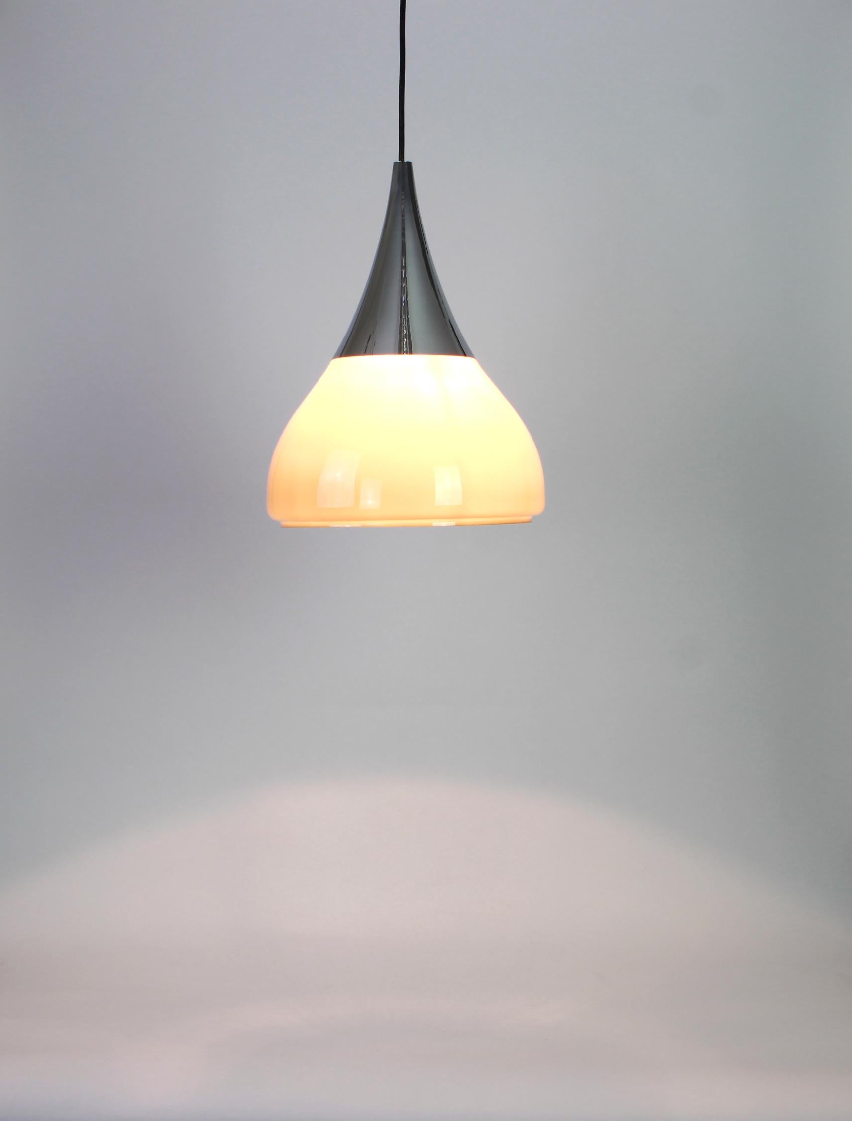 Late 20th Century Large Braun opaline Glass Pendant by Limburg, Germany, 1970s For Sale