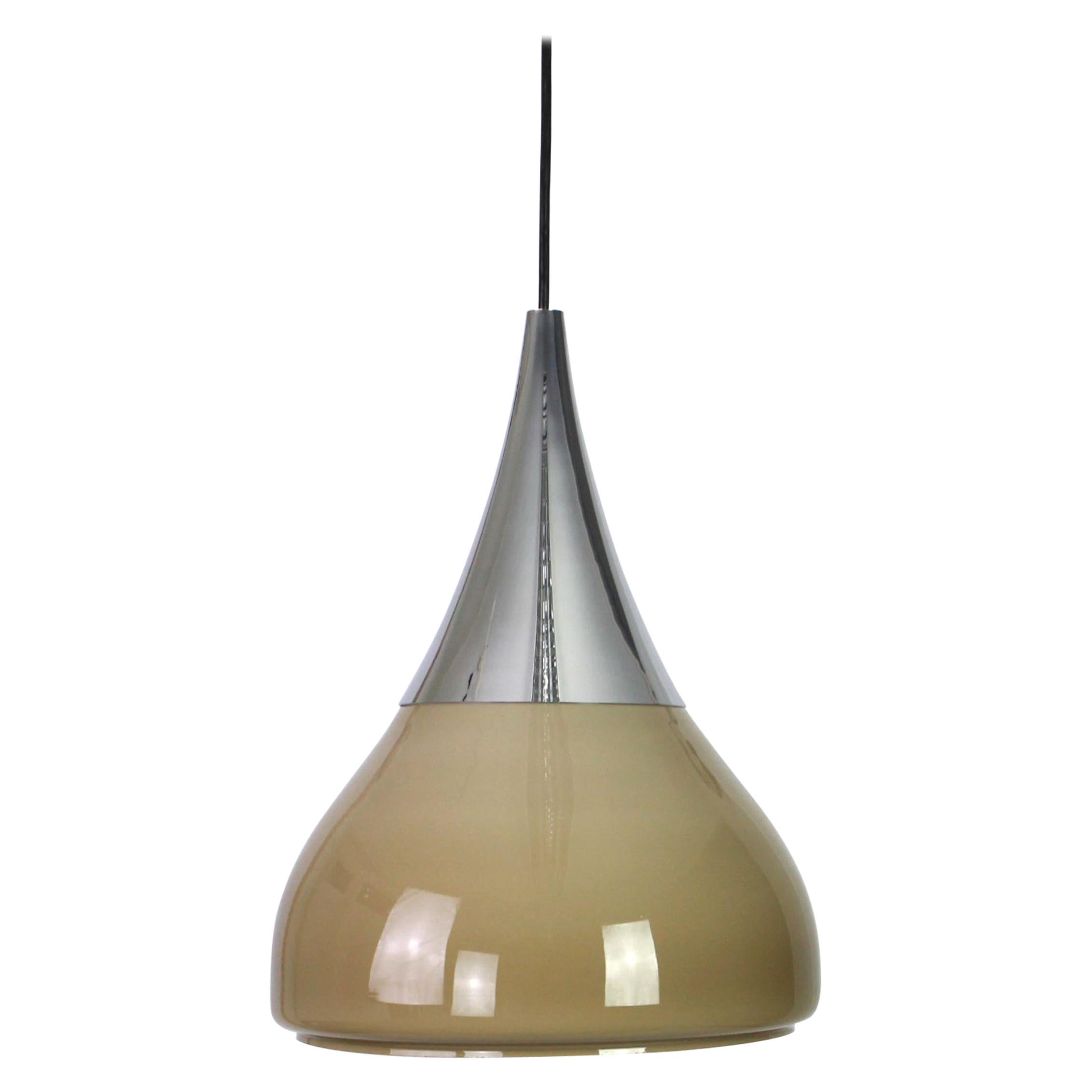 Large Braun Opaline Glass Pendant by Limburg, Germany, 1970s For Sale