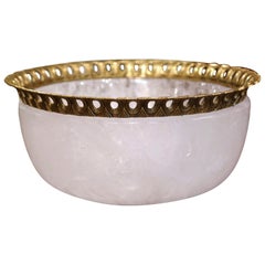 Large Brazilian Carved Rock Crystal and Gilt Bronze Center Table Bowl