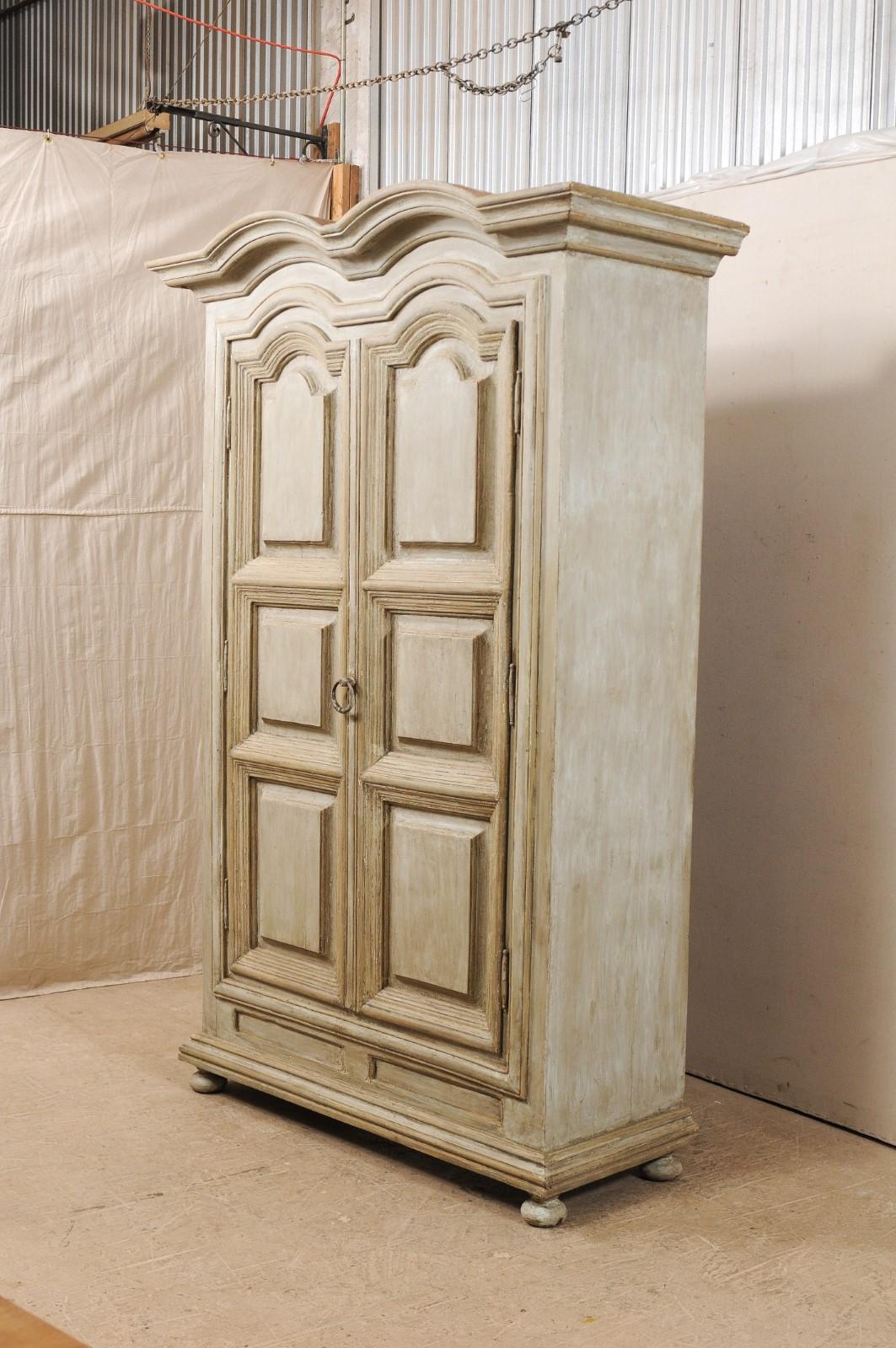 Carved Large-Sized Brazilian Two-Door Storage Cabinet w/ Scalloped Crest, Mid-20th C.