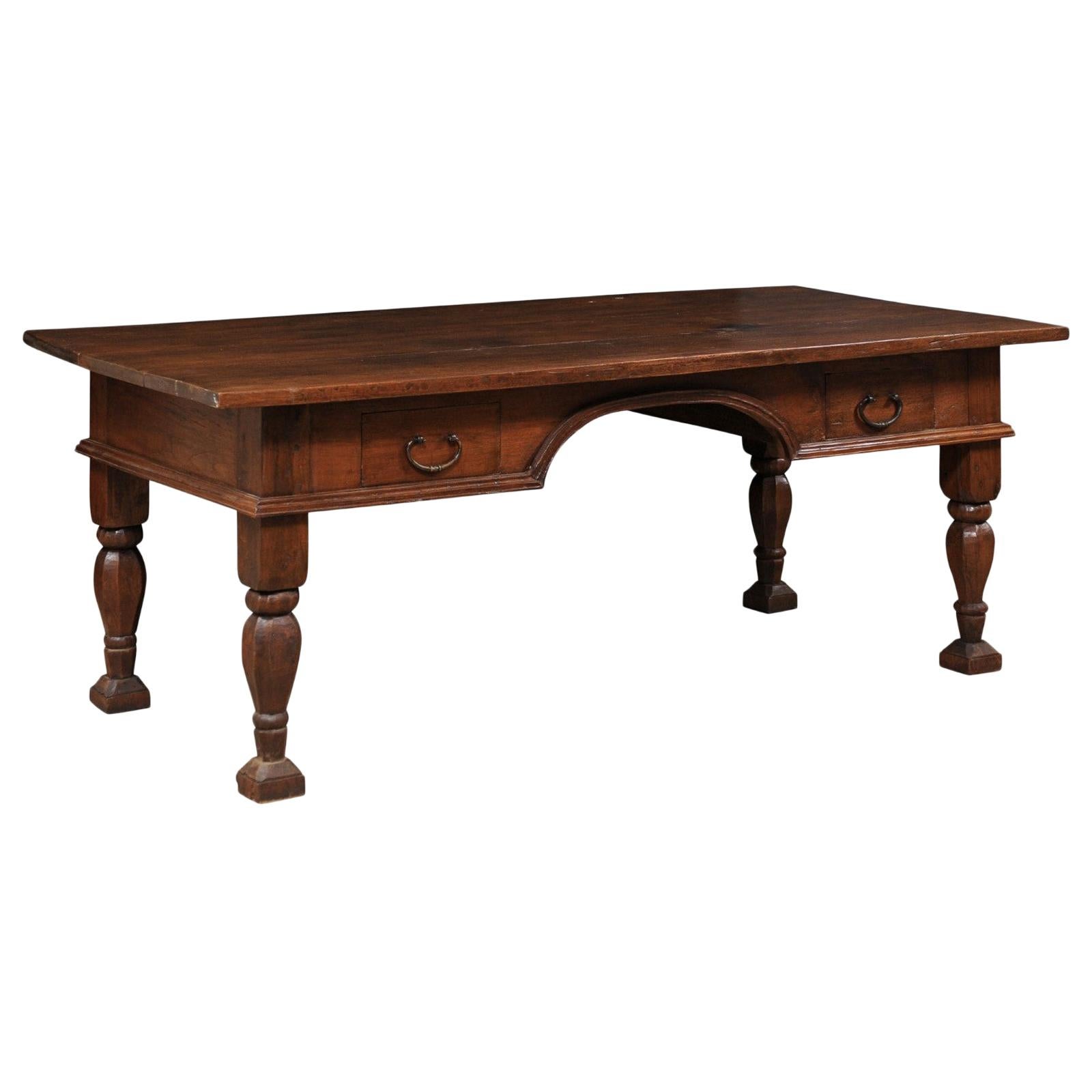 Large Brazilian Peroba Wood Executive Desk with Robustly-Carved Baluster Legs
