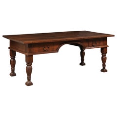 Vintage Large Brazilian Peroba Wood Executive Desk with Robustly-Carved Baluster Legs