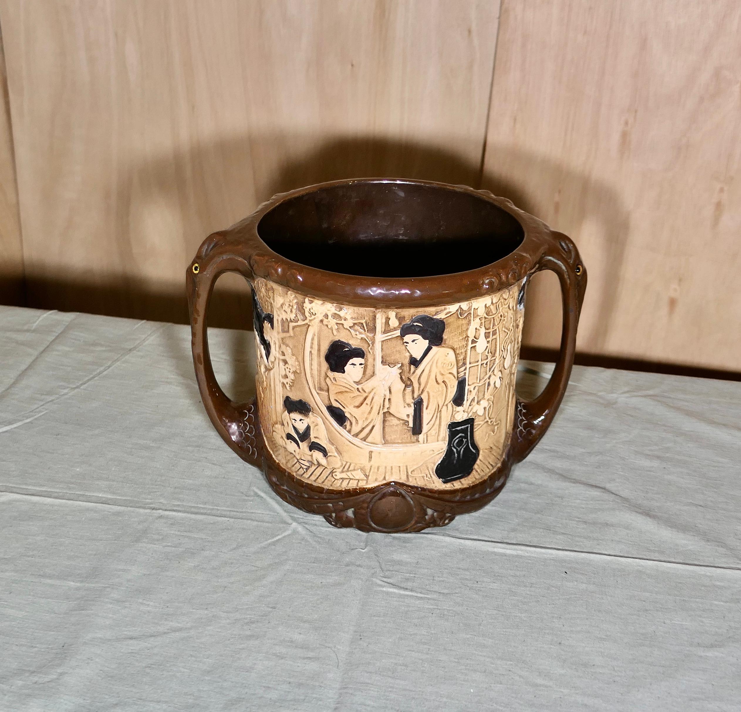 Chinoiseries Grande jardinière d'art Bretby Bamboo Ware en vente