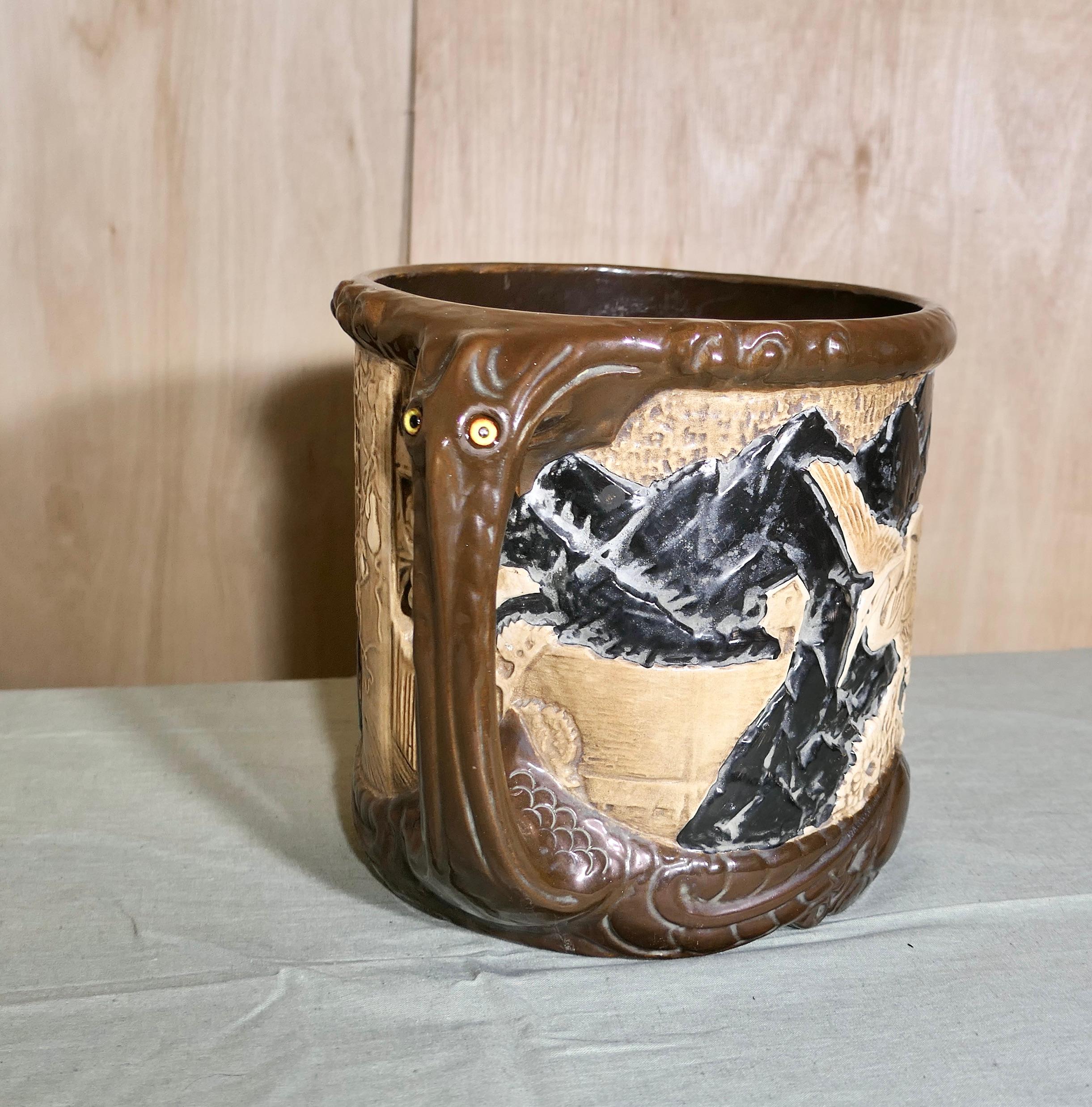 Poteries Grande jardinière d'art Bretby Bamboo Ware en vente