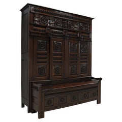 Antique Large Breton Cabinet with Bench in Chestnut and Oak, 1880