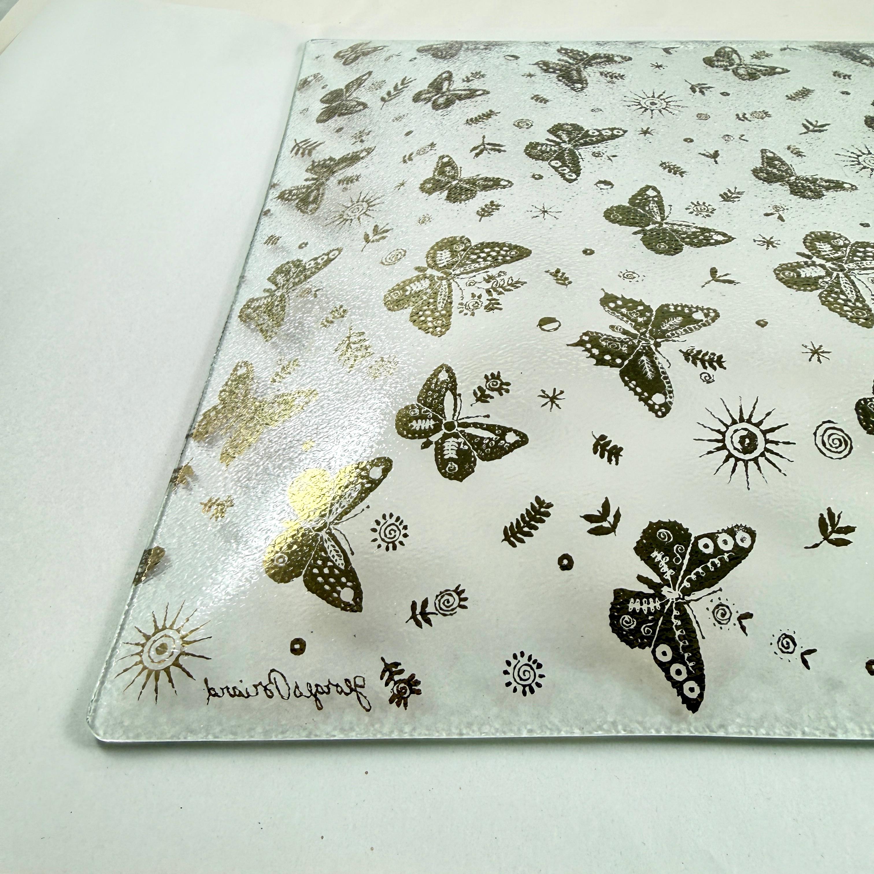 Large Briard Bent Glass Gold Butterfly Square Platter For Sale 2
