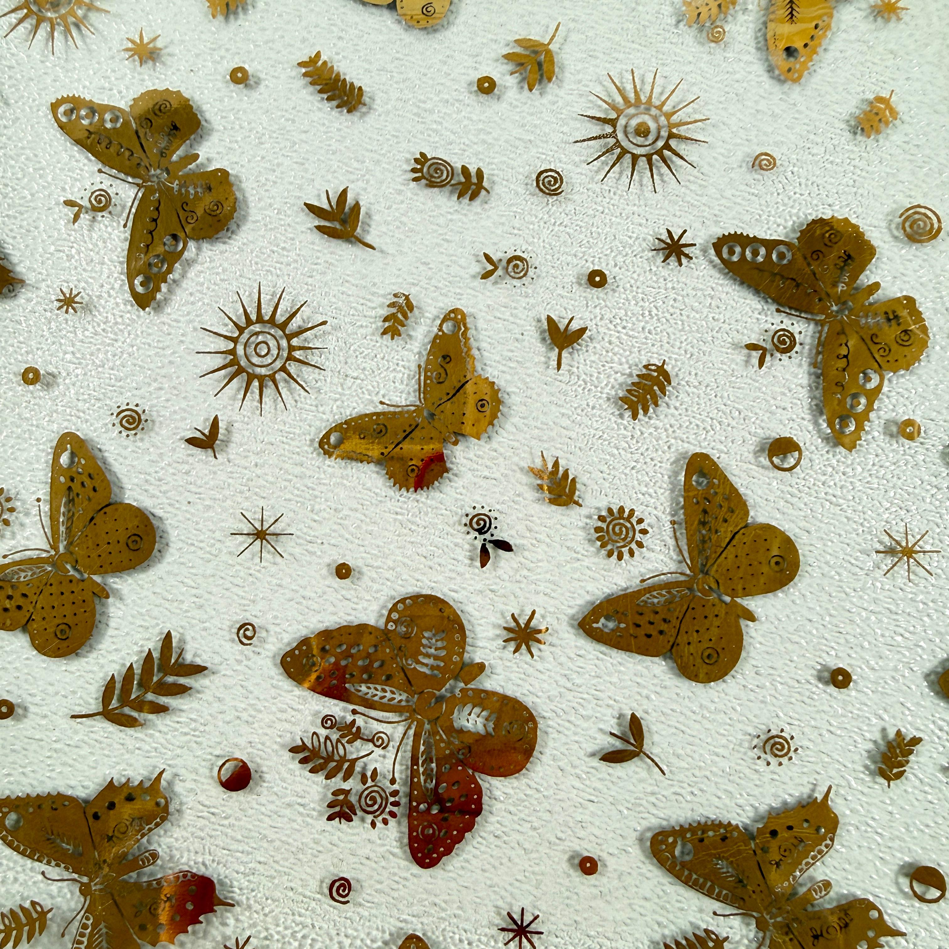 Mid-Century Modern Large Briard Bent Glass Gold Butterfly Square Platter For Sale