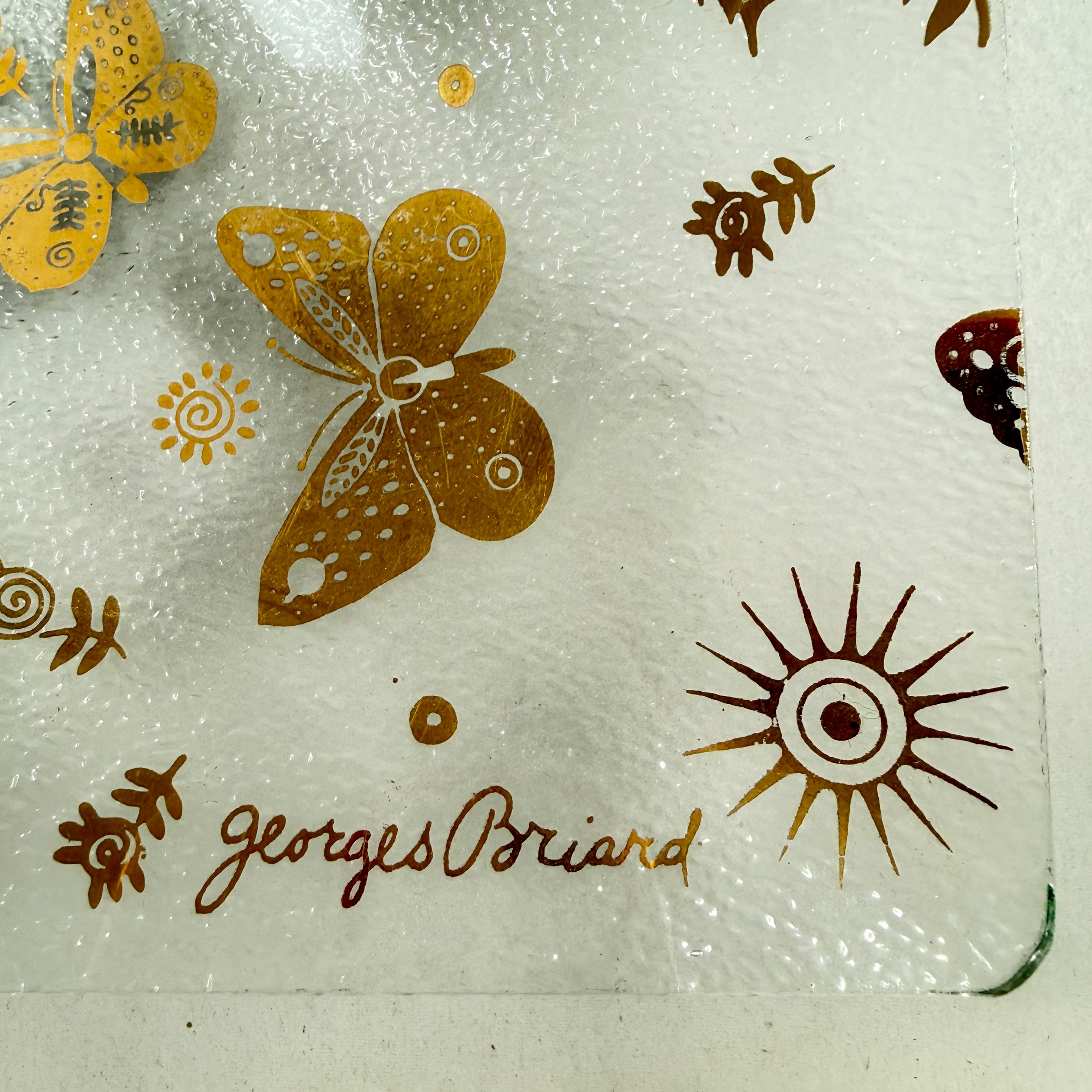 American Large Briard Bent Glass Gold Butterfly Square Platter For Sale