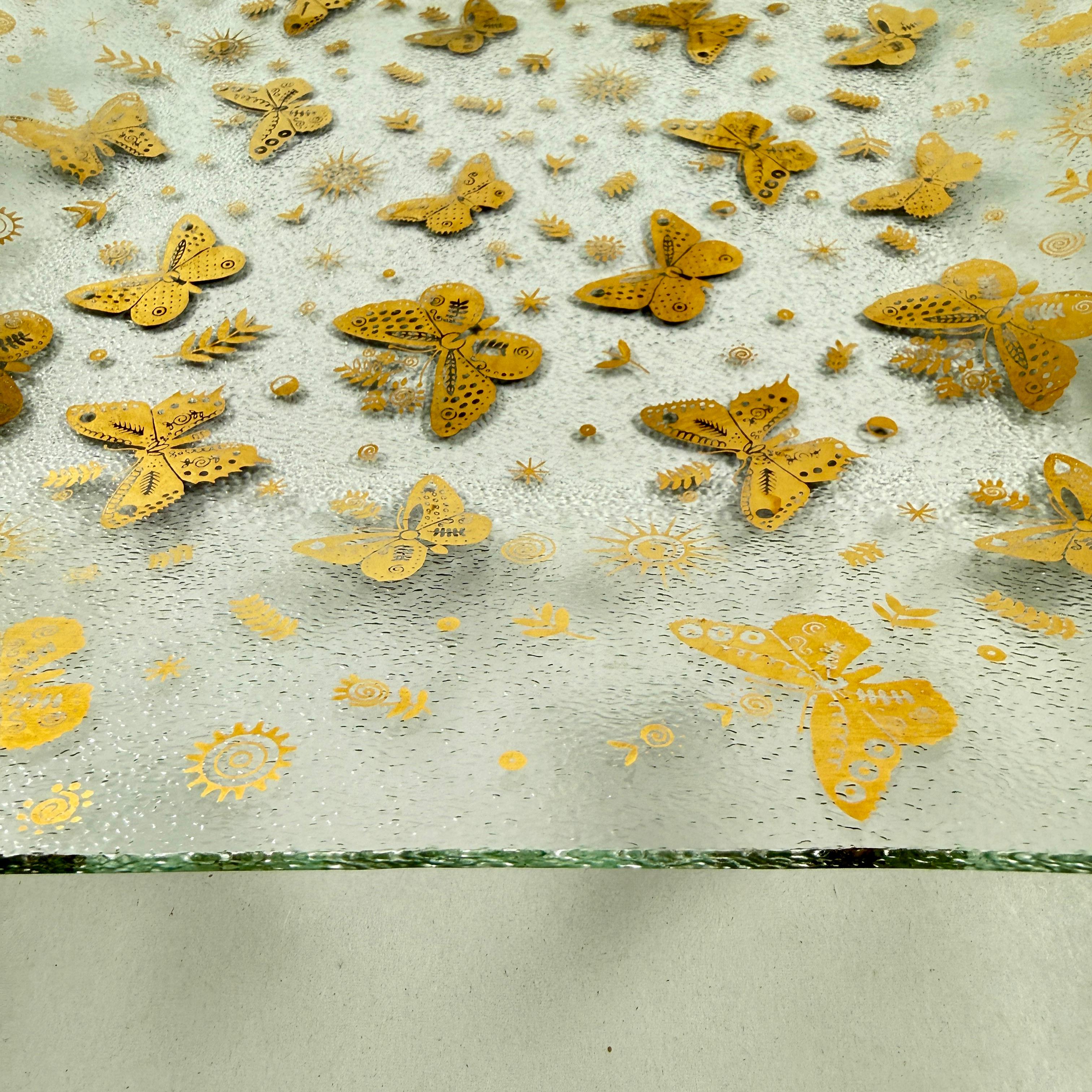 Large Briard Bent Glass Gold Butterfly Square Platter In Good Condition For Sale In Philadelphia, PA
