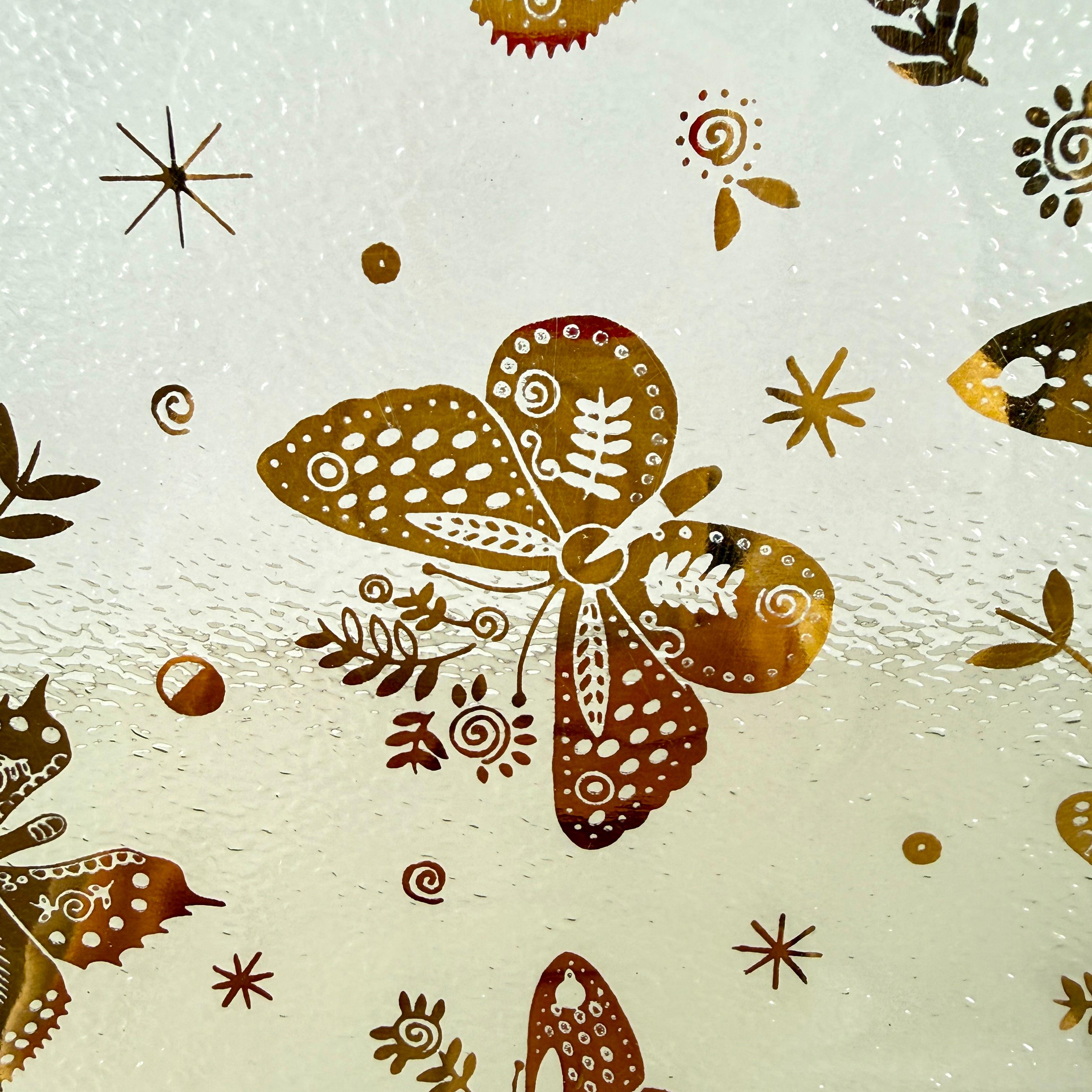 Art Glass Large Briard Bent Glass Gold Butterfly Square Platter For Sale