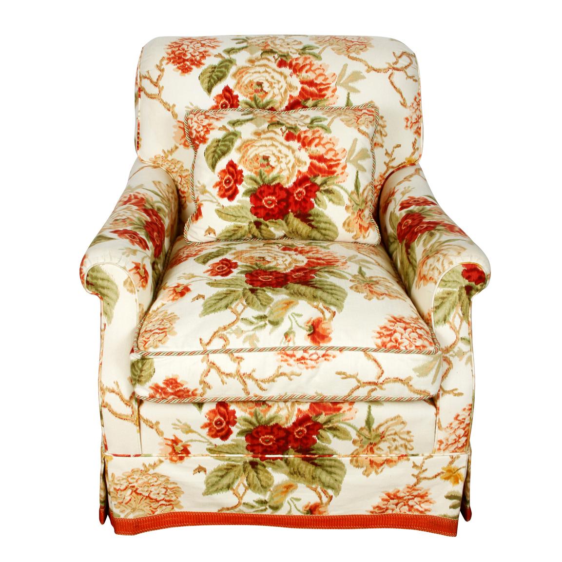 Large Bridgewater upholstered club chair in cowtan and tout red floral fabric.
