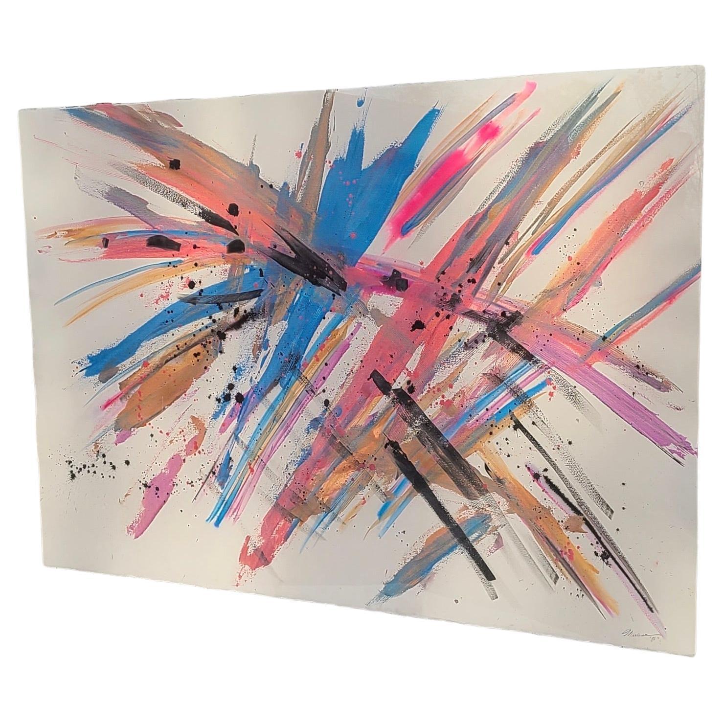Abstract Expressionist Painting on Paper.
60 x 40 paper dimensions.
Suspended between clear acrylic in 88 x 50 Frame.

Signed: Marianne '86

Please feel free to reach out for efficient shipping quote to your zip.