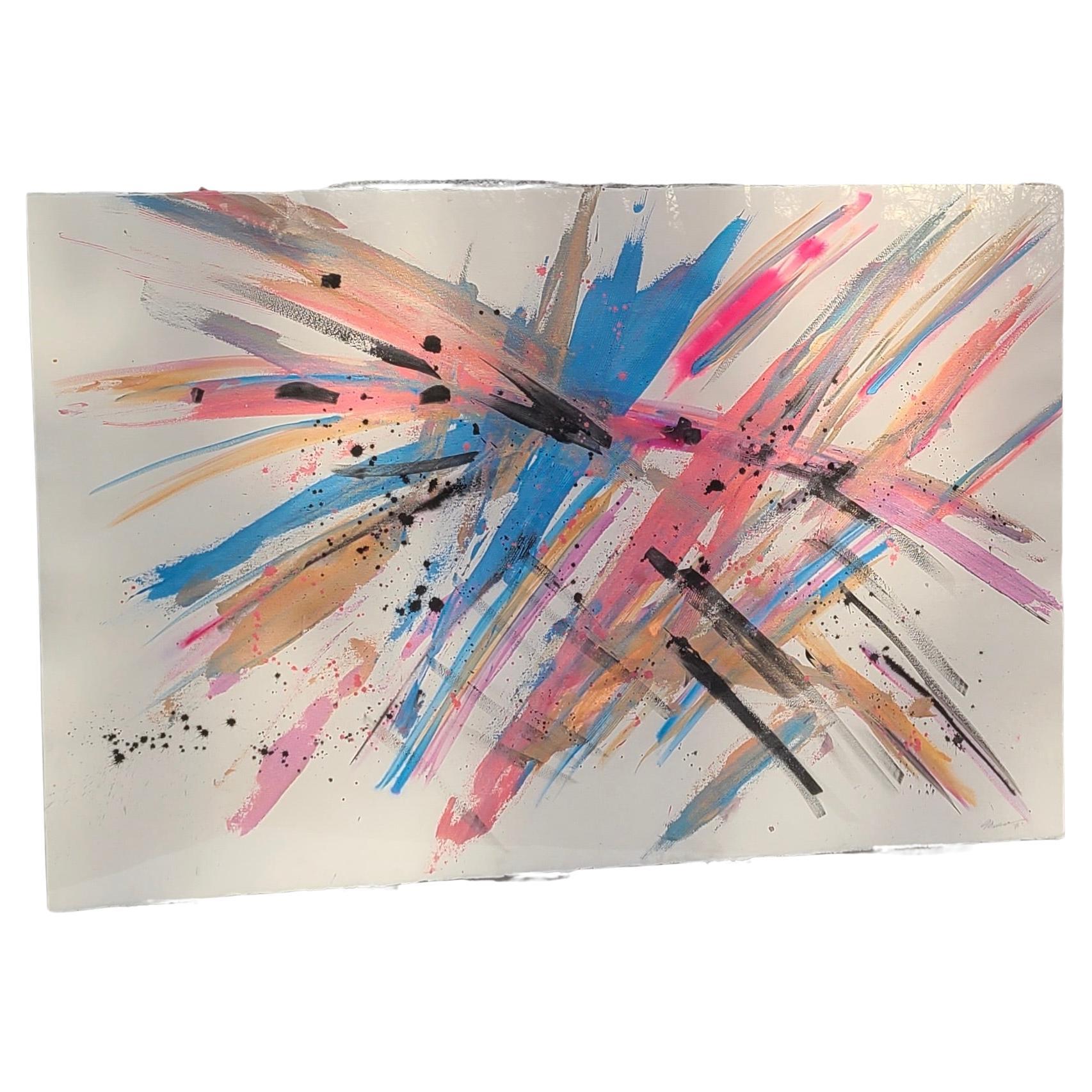 Large Bright Abstract Expressionist Painting on Paper 1986 For Sale 1