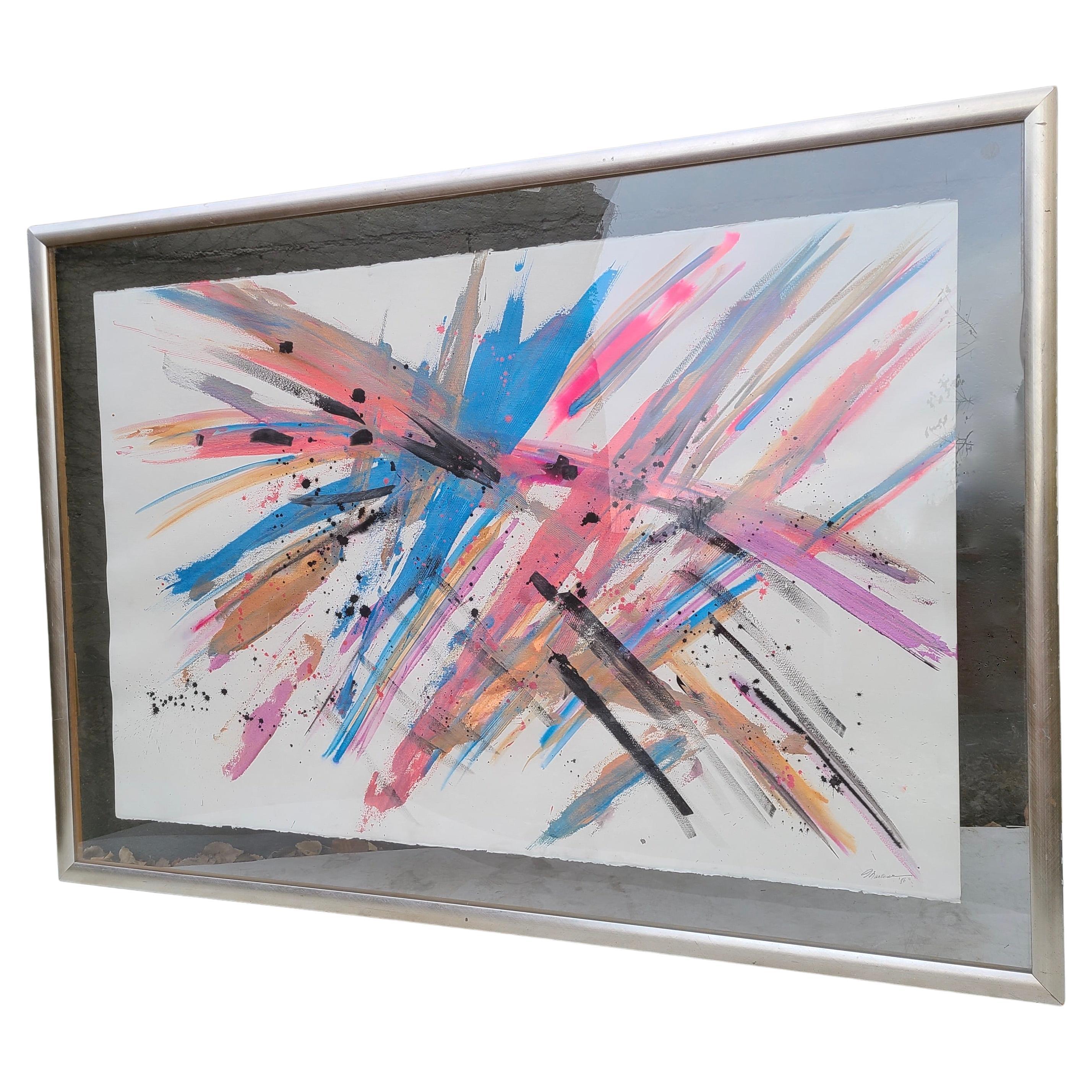 Large Bright Abstract Expressionist Painting on Paper 1986 For Sale 5