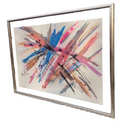 Grande peinture expressionniste abstraite lumineuse sur papier 1986