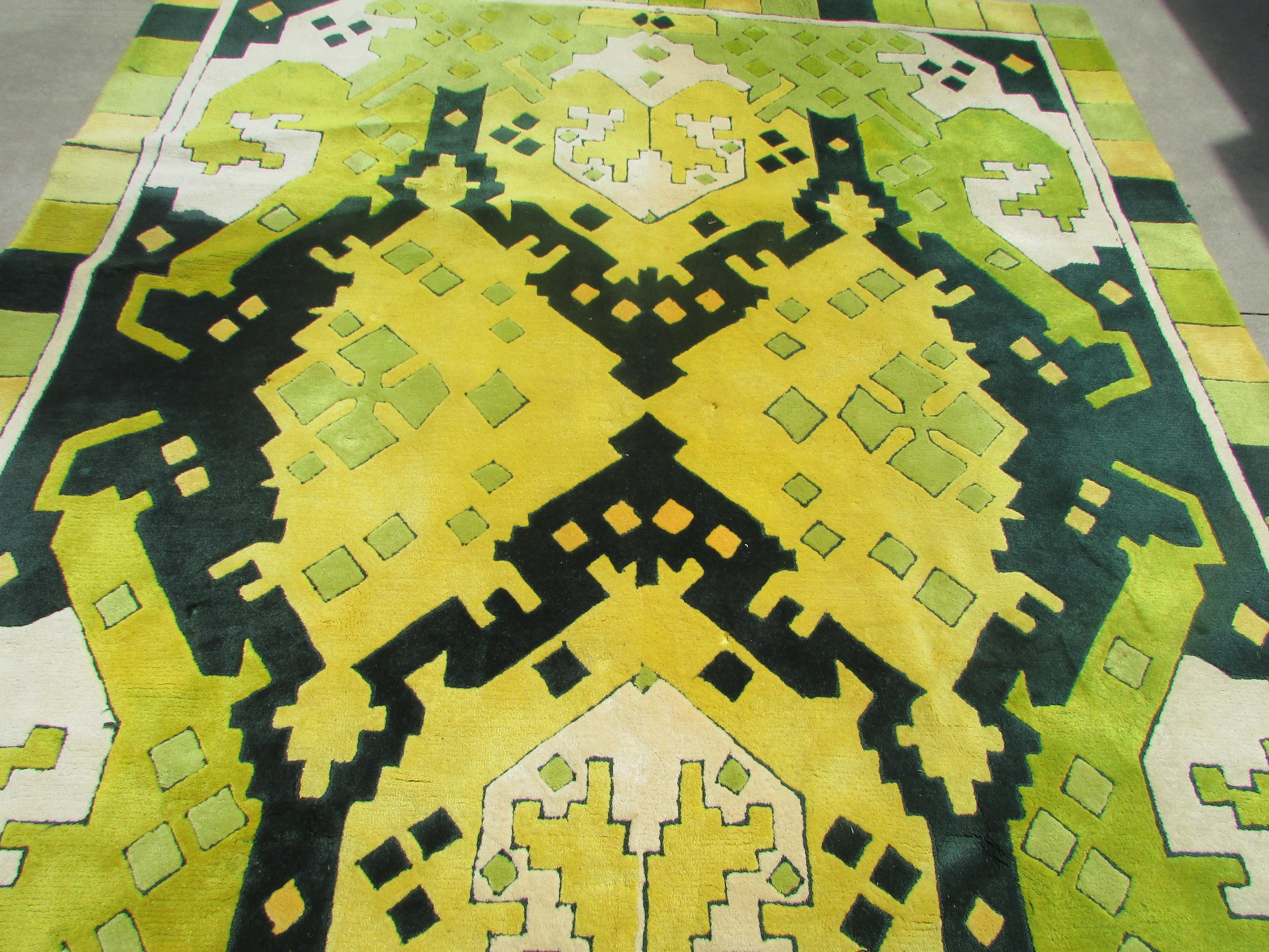 Large Brightly Colored Modernist Wool Rug Attributed to Edward Fields For Sale 3