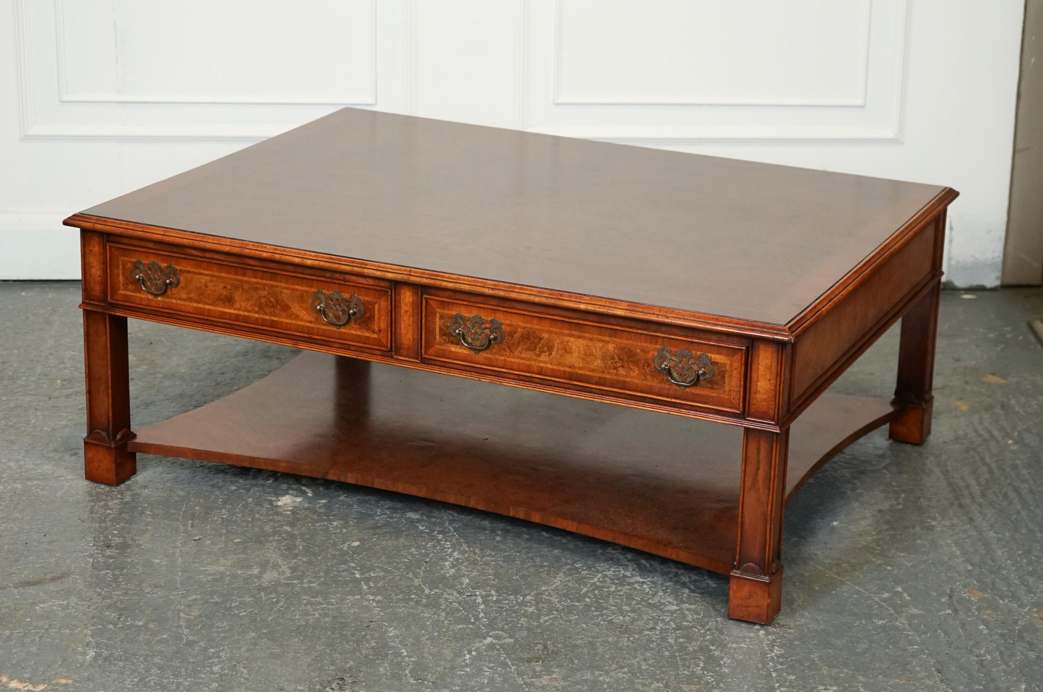 Antiques of London



We are delighted to offer for sale this Large Brights of Nettlebed Burr Walnut Coffee Table.

A large Brights of Nettlebed burr walnut coffee table with double-sided drawers is a truly remarkable piece of furniture that