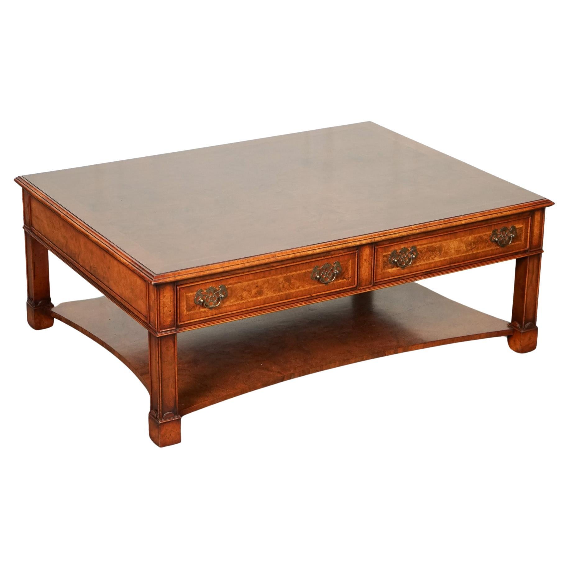 LARGE BRIGHTS OF NETTLEBED BURR WALNUT COFFEE TABLE WITH DOUBLE SIDED DRAWERS j1 For Sale