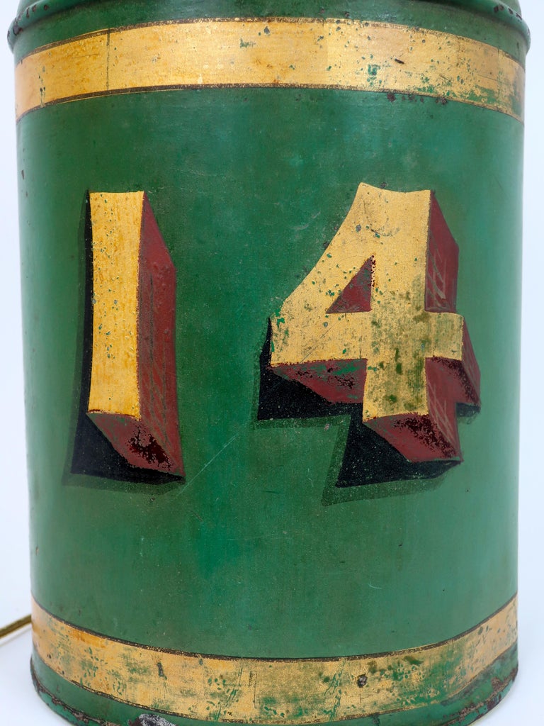 Large Brilliant Green Tin Canister Lamp For Sale at 1stDibs