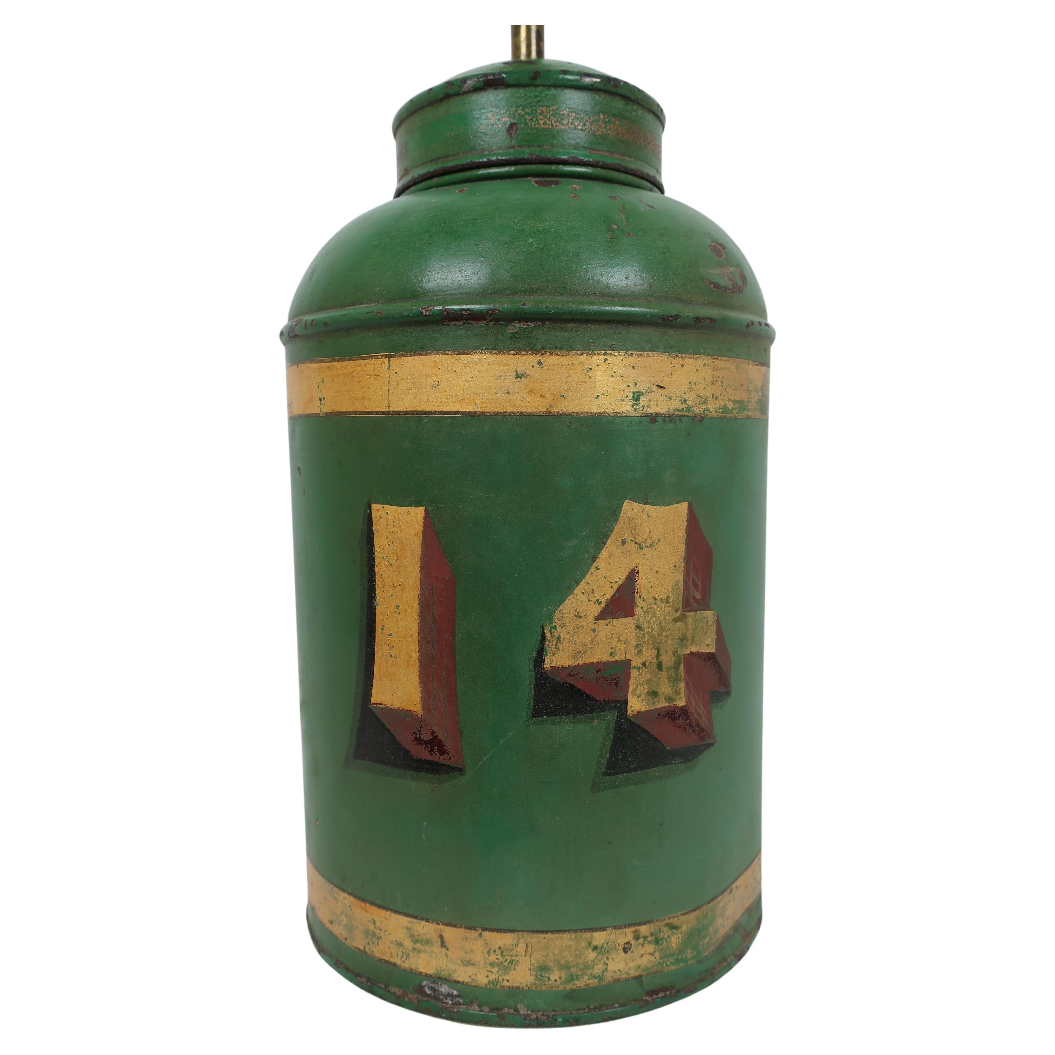 Large Brilliant Green Tin Canister Lamp