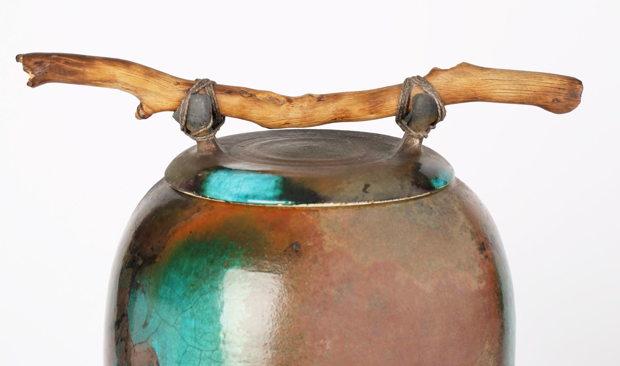 Large British Attributed Impressive Studio Pottery Raku Glazed Lidded Signed Jar 7