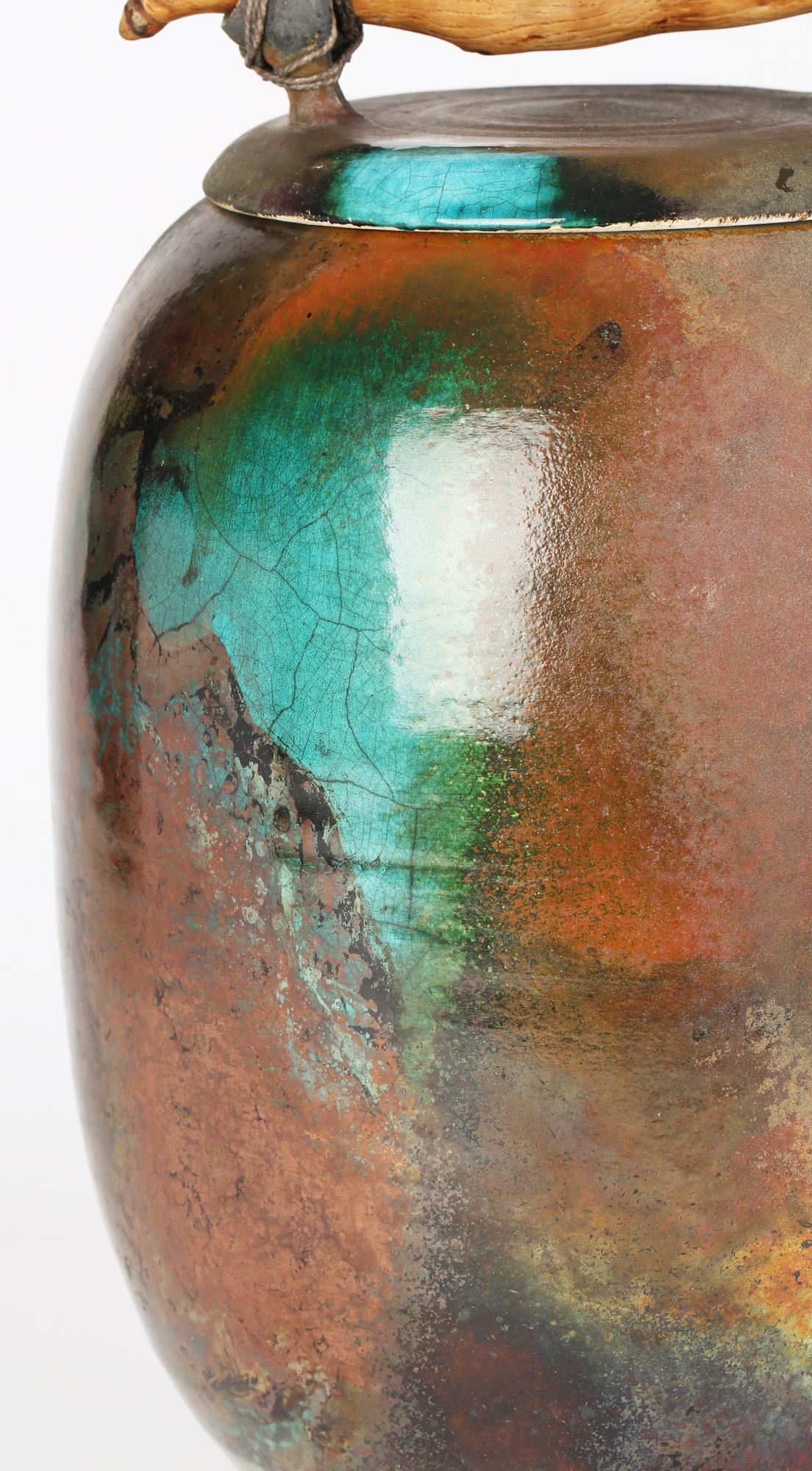 Large British Attributed Impressive Studio Pottery Raku Glazed Lidded Signed Jar 8