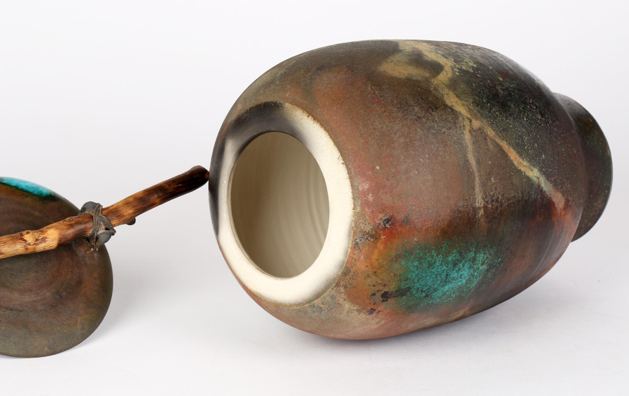 Large British Attributed Impressive Studio Pottery Raku Glazed Lidded Signed Jar 13