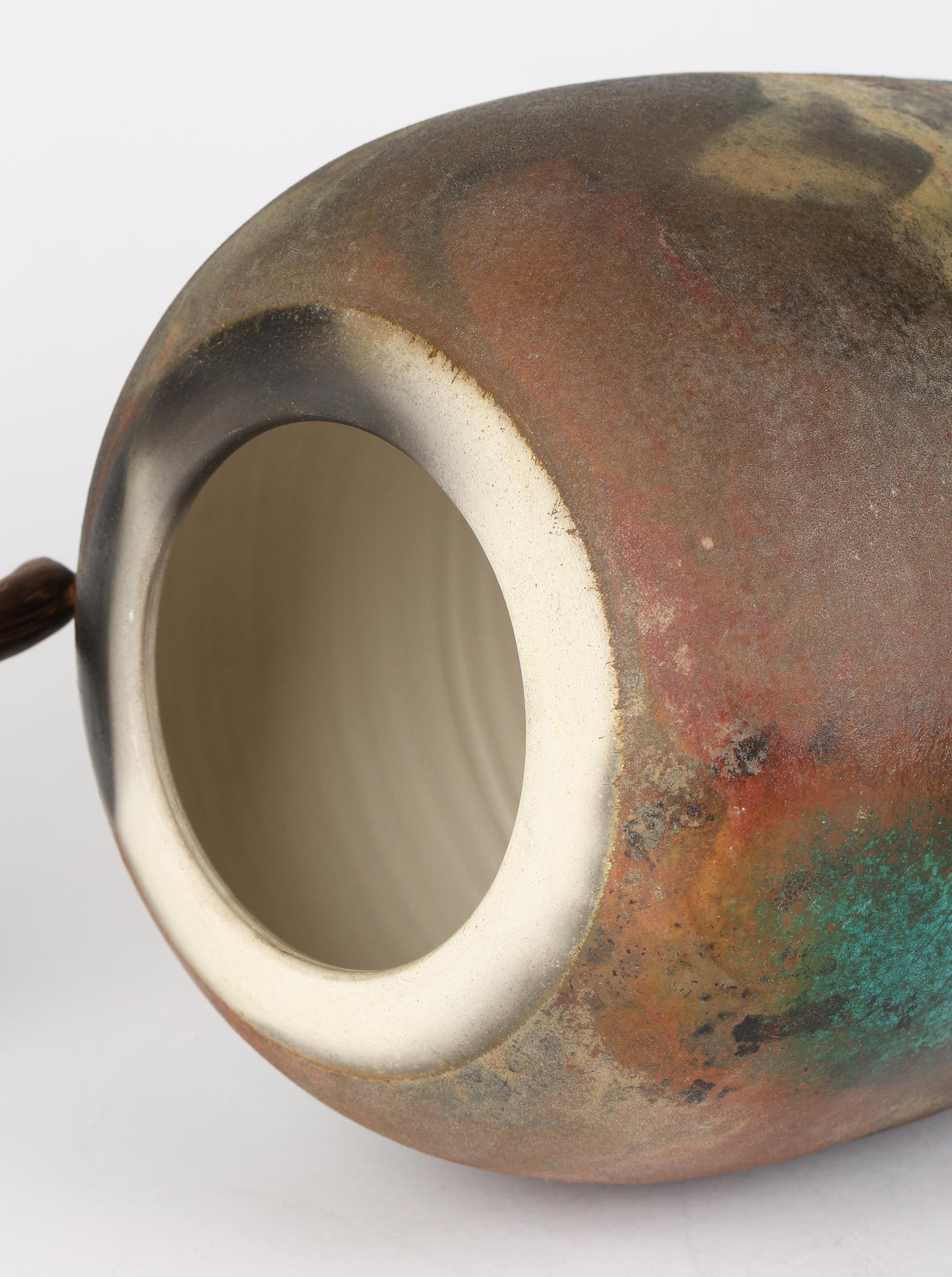 Modern Large British Attributed Impressive Studio Pottery Raku Glazed Lidded Signed Jar