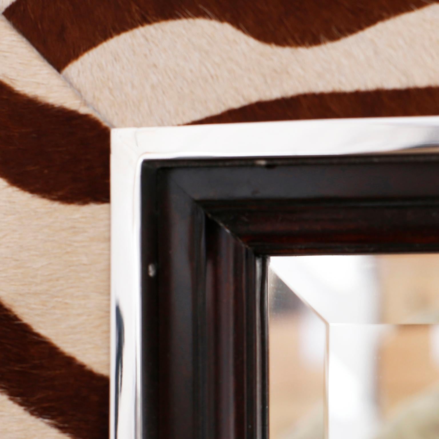 Large British Colonial Faux Zebra Wall Mirror In Good Condition In Palm Beach, FL