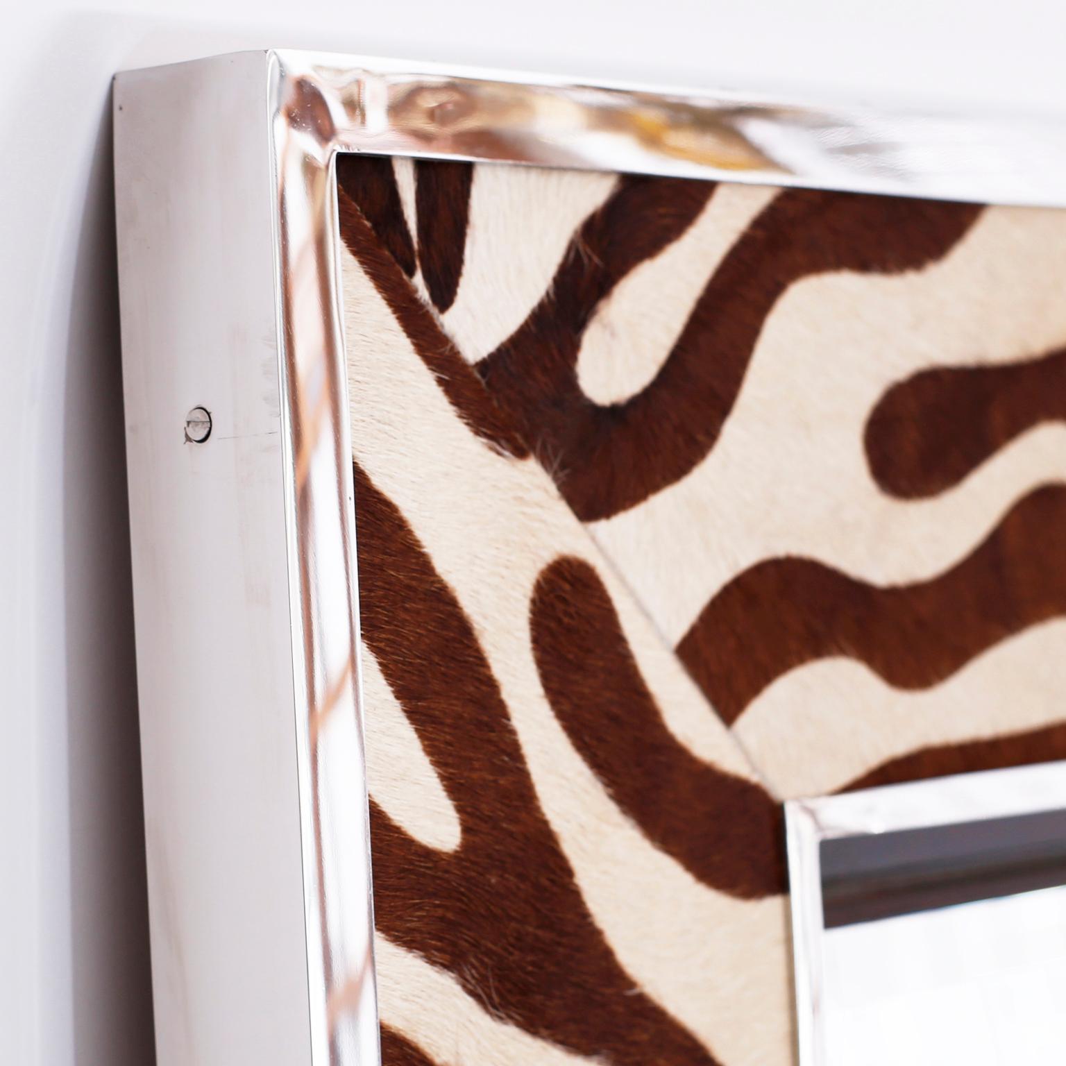 20th Century Large British Colonial Faux Zebra Wall Mirror