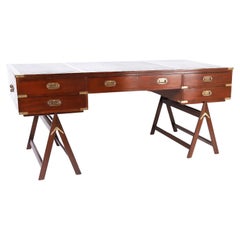 Large British Colonial Style Campaign Leather Top Desk