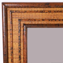 Großer British Colonial Style Faux Bamboo und Grasscloth Wandspiegel