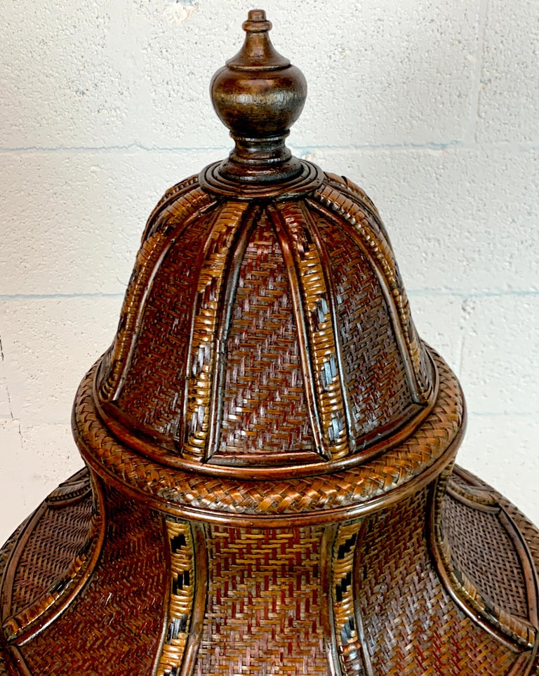 Large British Colonial Style Rattan and Wicker Urn For Sale at 1stDibs