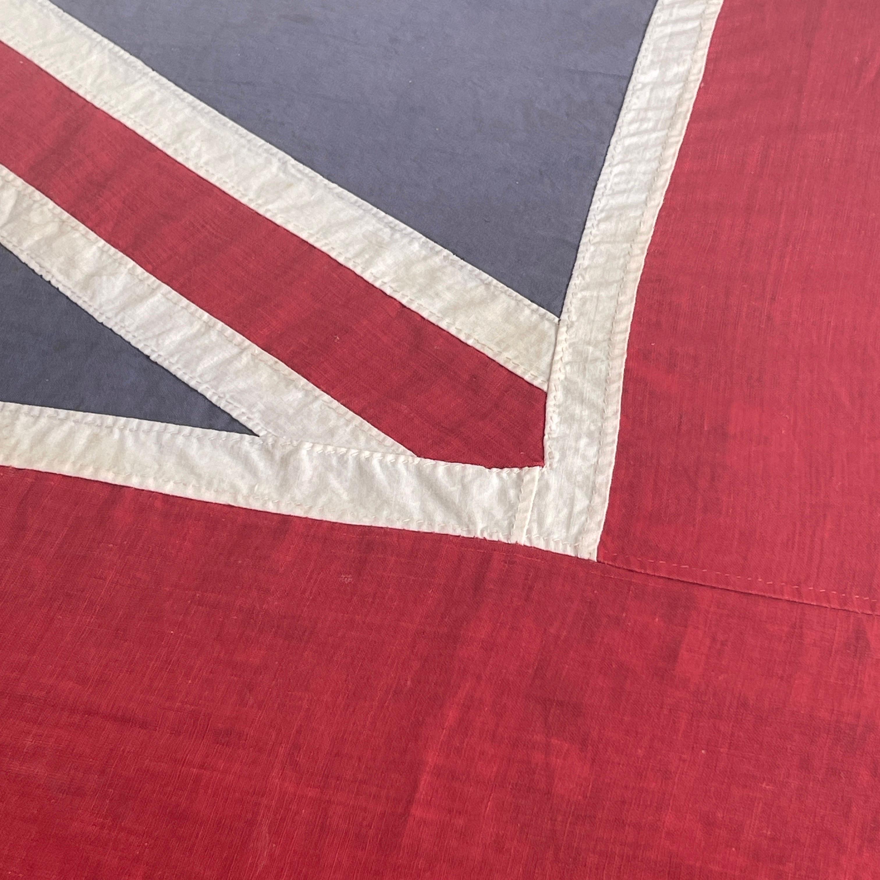 Mid-Century Modern 1950's Large British Union Jack Hand-Stitched Framed Flag For Sale