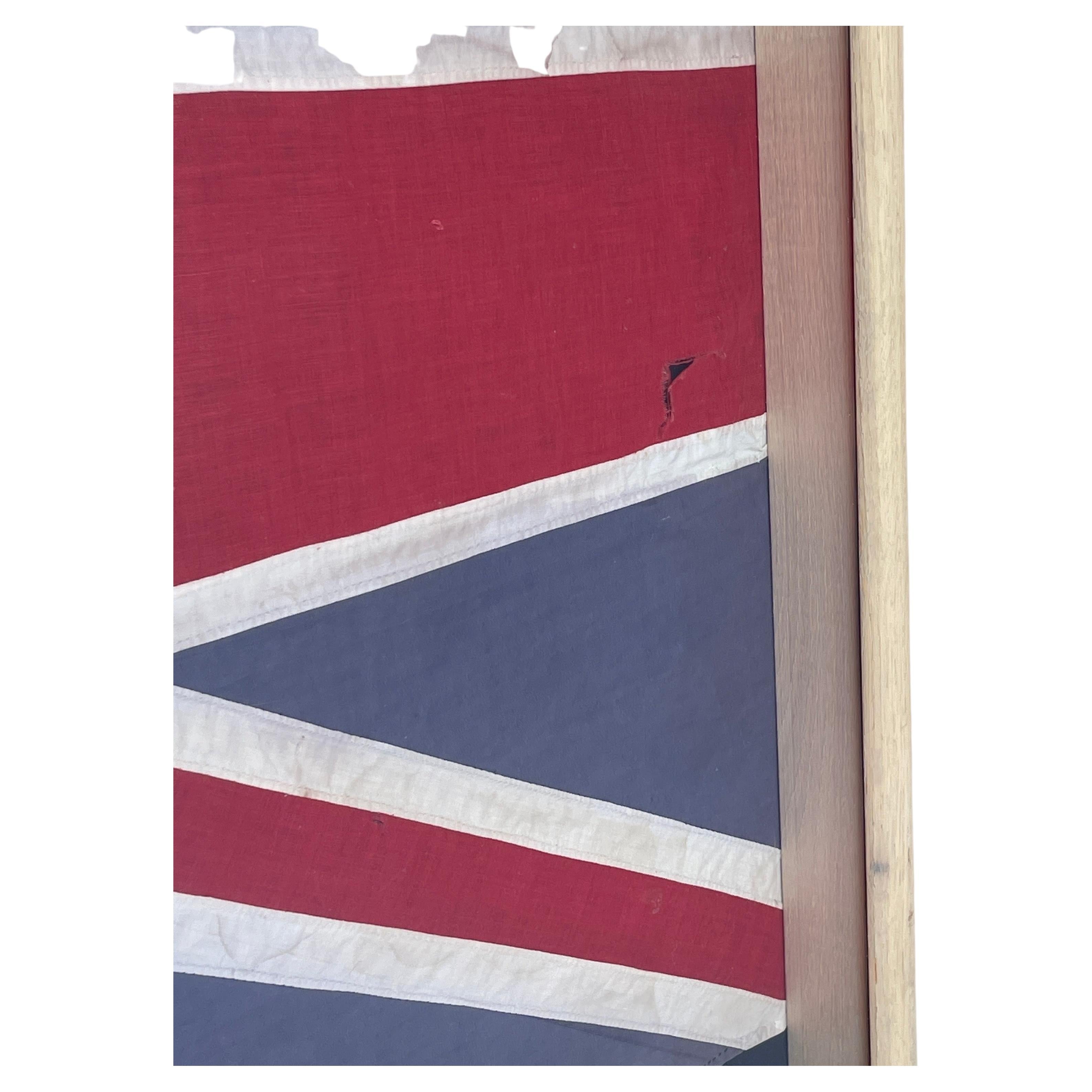 1950's Large British Union Jack Hand-Stitched Framed Flag In Good Condition For Sale In Haddonfield, NJ