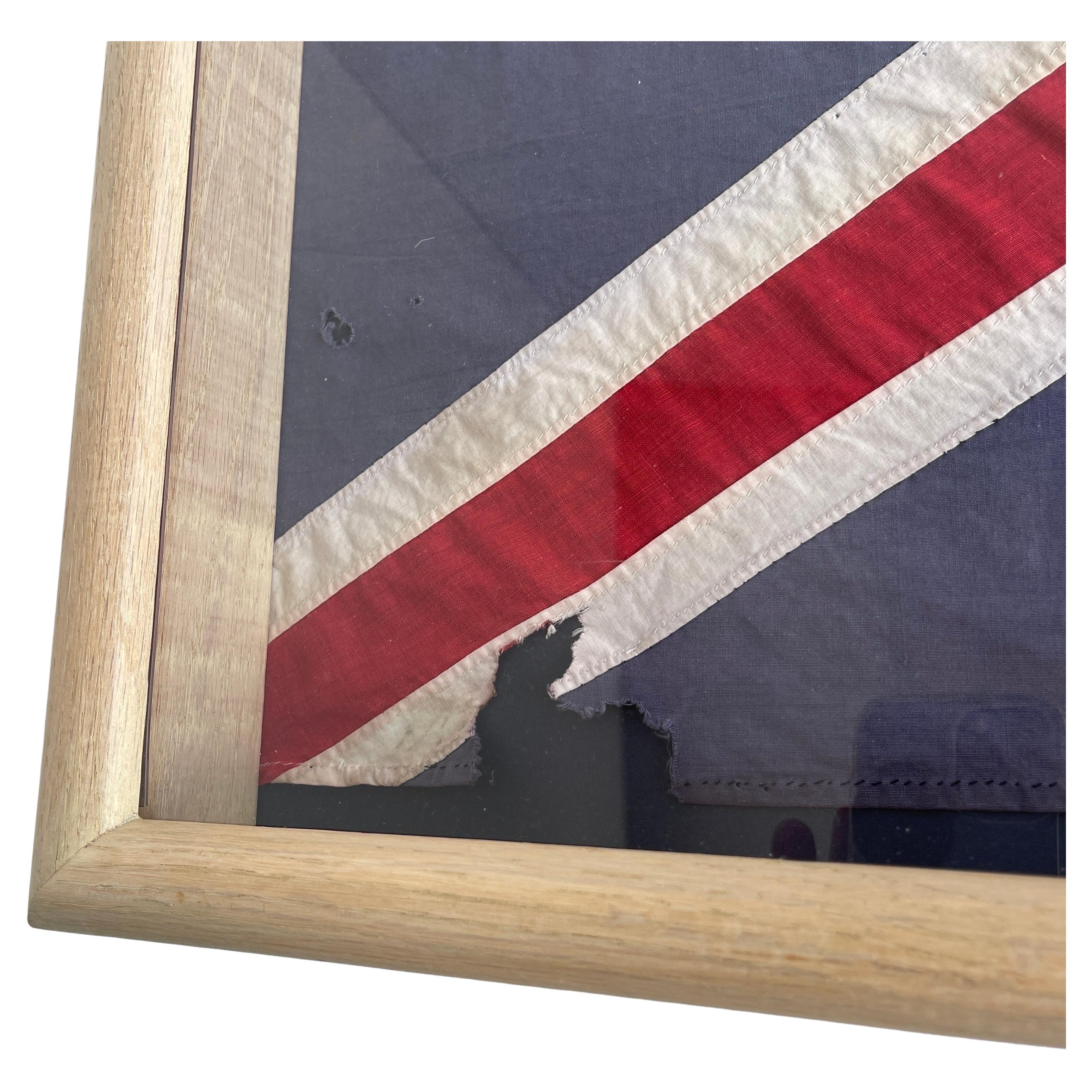 1950's Large British Union Jack Hand-Stitched Framed Flag In Good Condition For Sale In Haddonfield, NJ