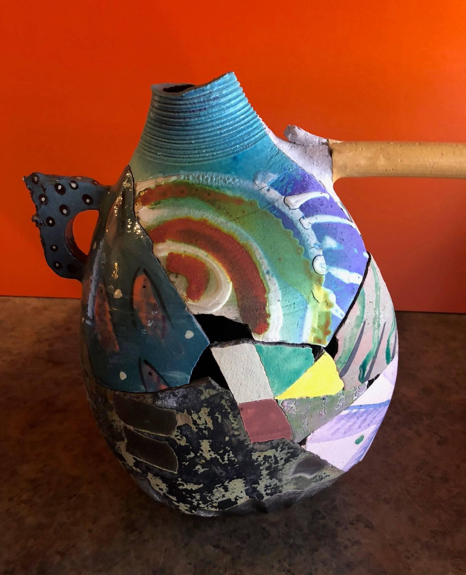 American Large Broken Clay Raku Pottery Vase / Vessel Signed by Patrick Crabb