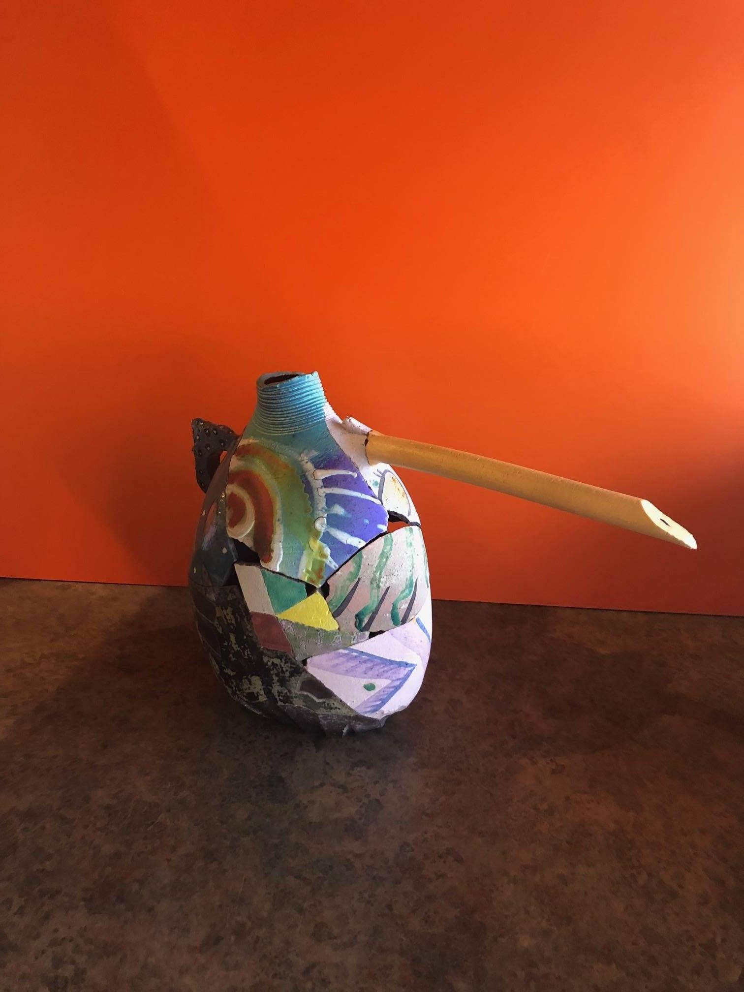 Large Broken Clay Raku Pottery Vase / Vessel Signed by Patrick Crabb In Excellent Condition In San Diego, CA