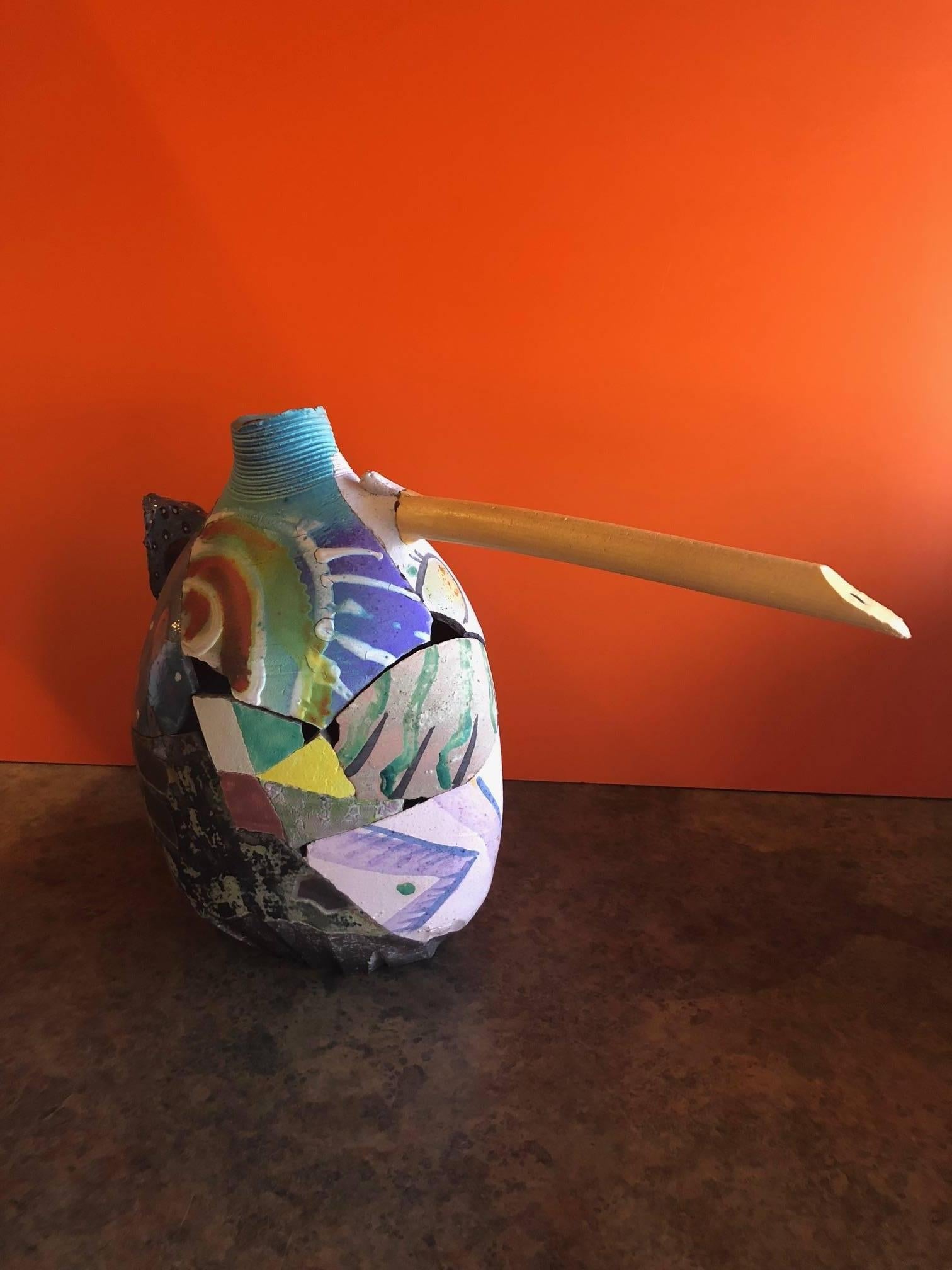 20th Century Large Broken Clay Raku Pottery Vase / Vessel Signed by Patrick Crabb