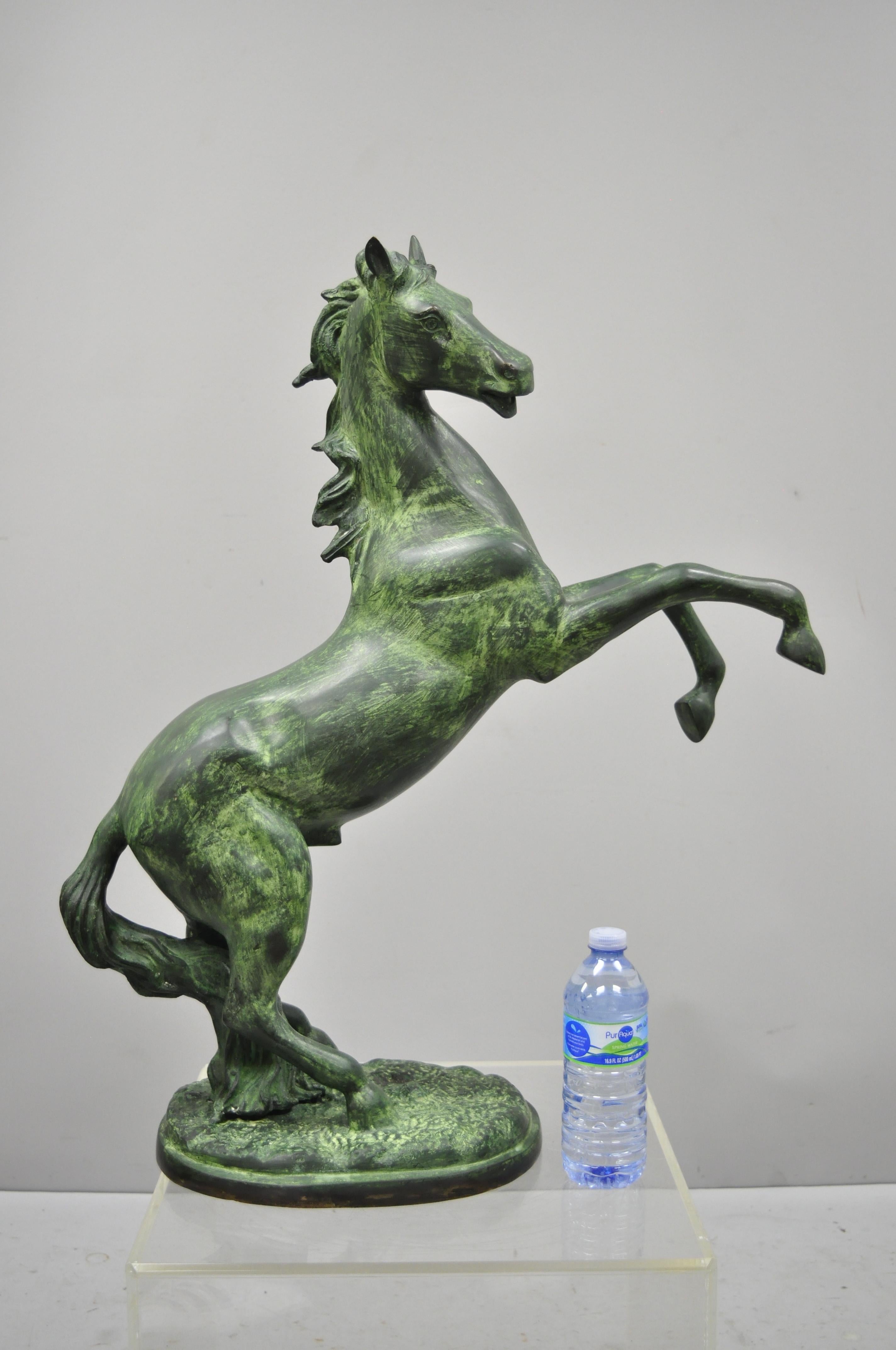 Large Bronze Rearing Horse Sculpture Statue Green Verdigris Malachite Finish 3