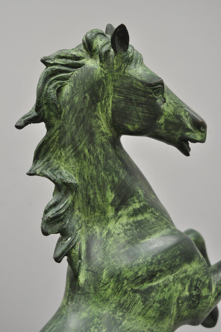 Large Bronze Rearing Horse Sculpture Statue Green Verdigris Malachite