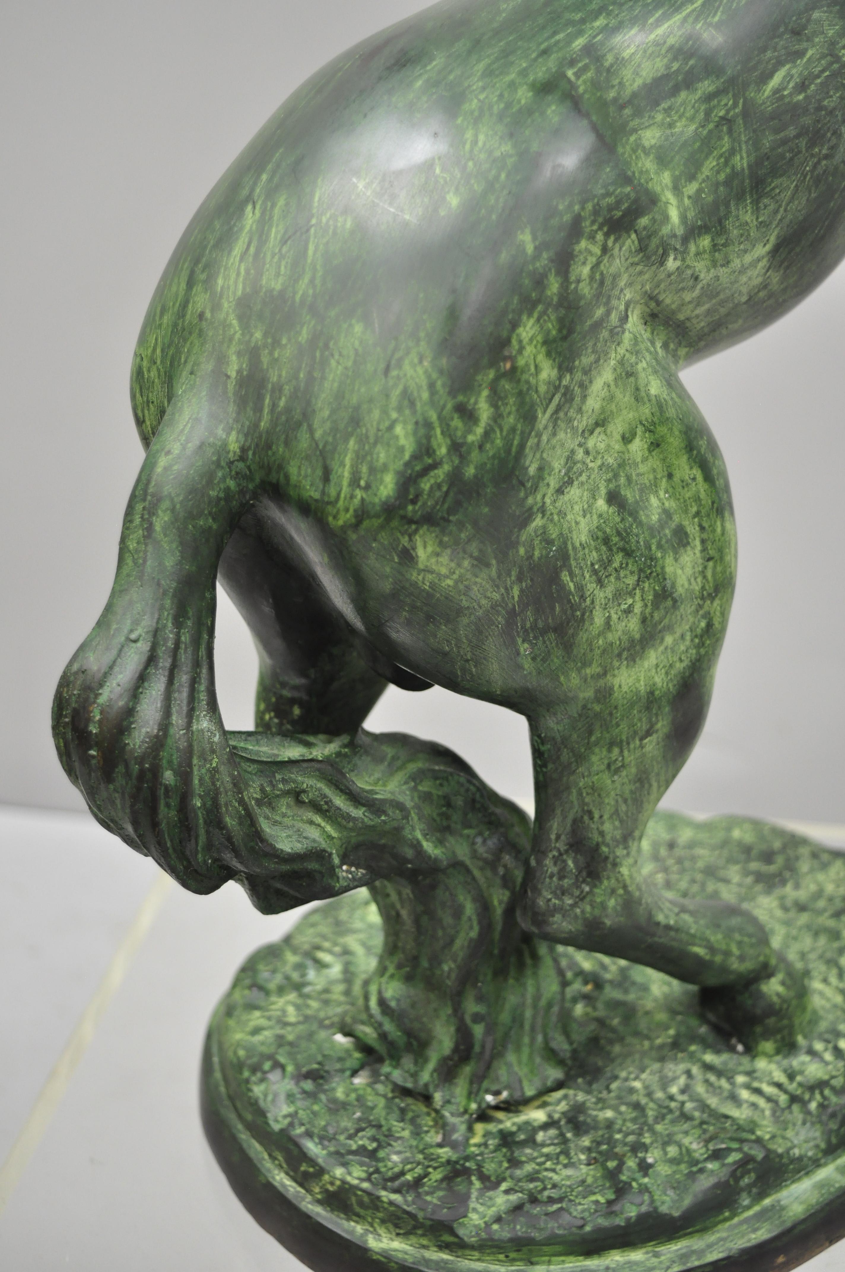 Regency Large Bronze Rearing Horse Sculpture Statue Green Verdigris Malachite Finish