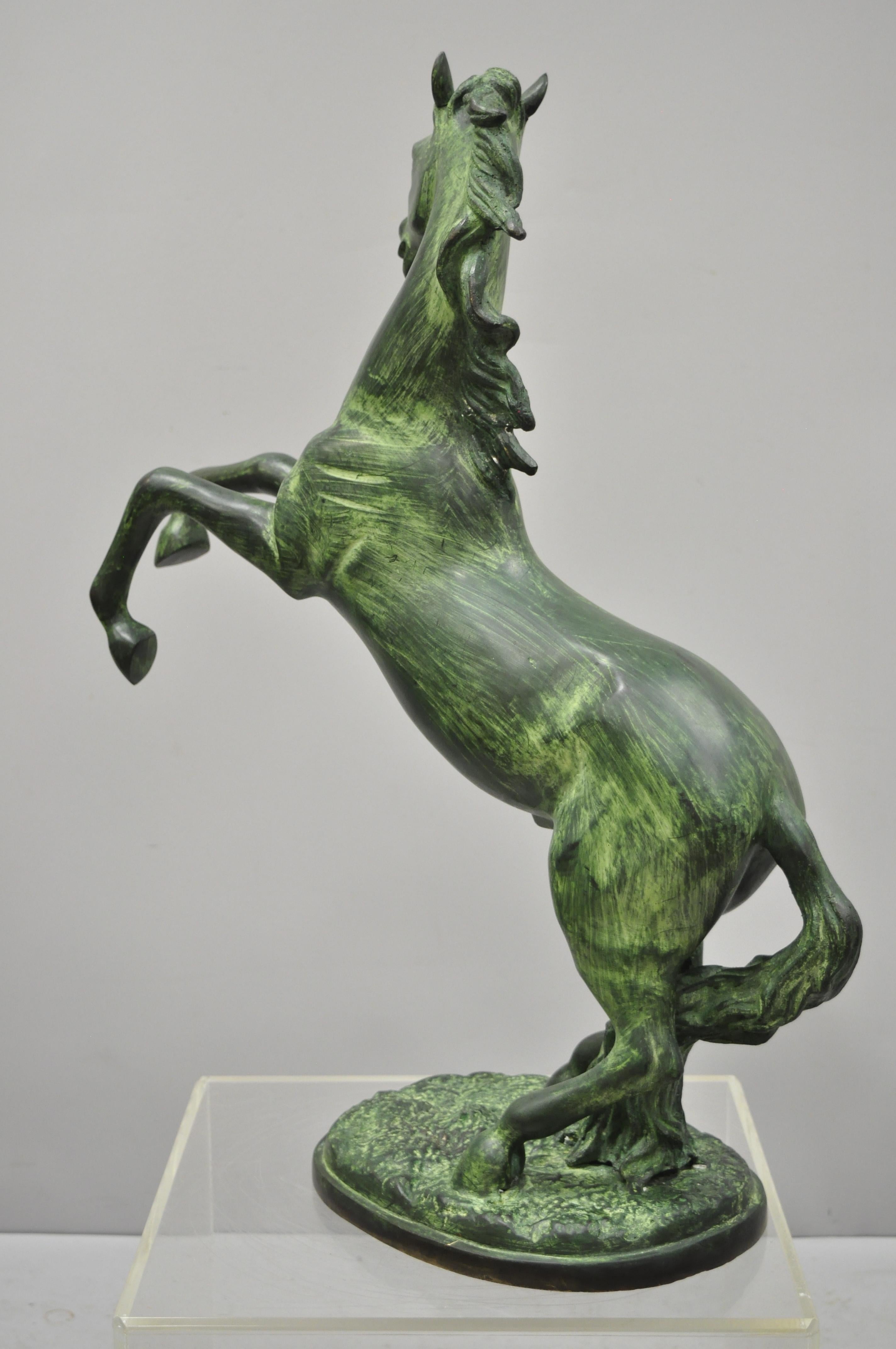 Large Bronze Rearing Horse Sculpture Statue Green Verdigris Malachite Finish 1