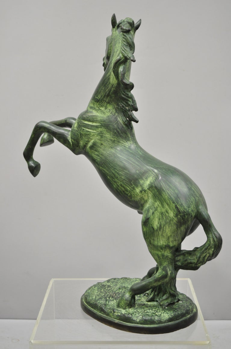 Large Bronze Rearing Horse Sculpture Statue Green Verdigris Malachite Finish at 1stDibs green