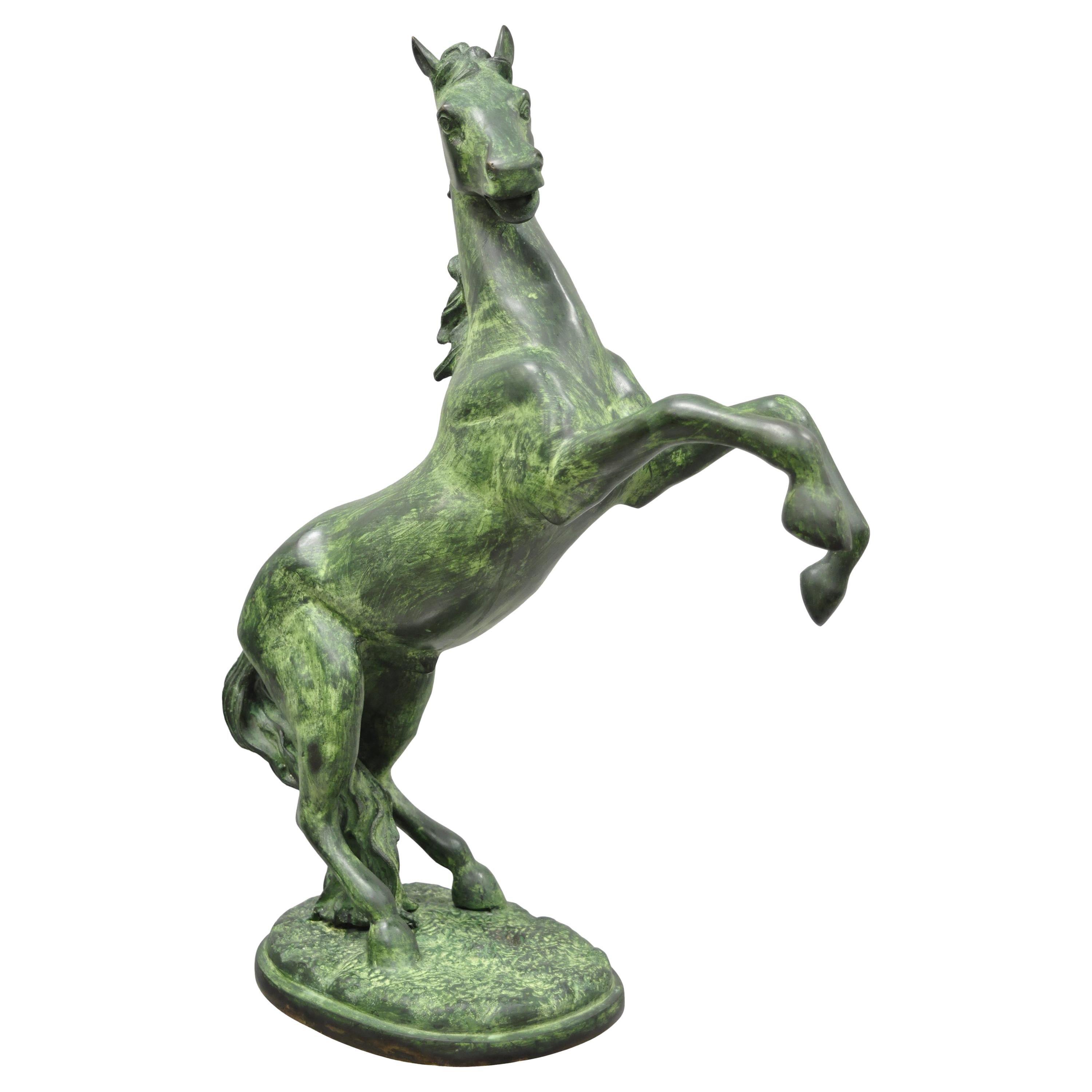 Large Bronze Rearing Horse Sculpture Statue Green Verdigris Malachite Finish