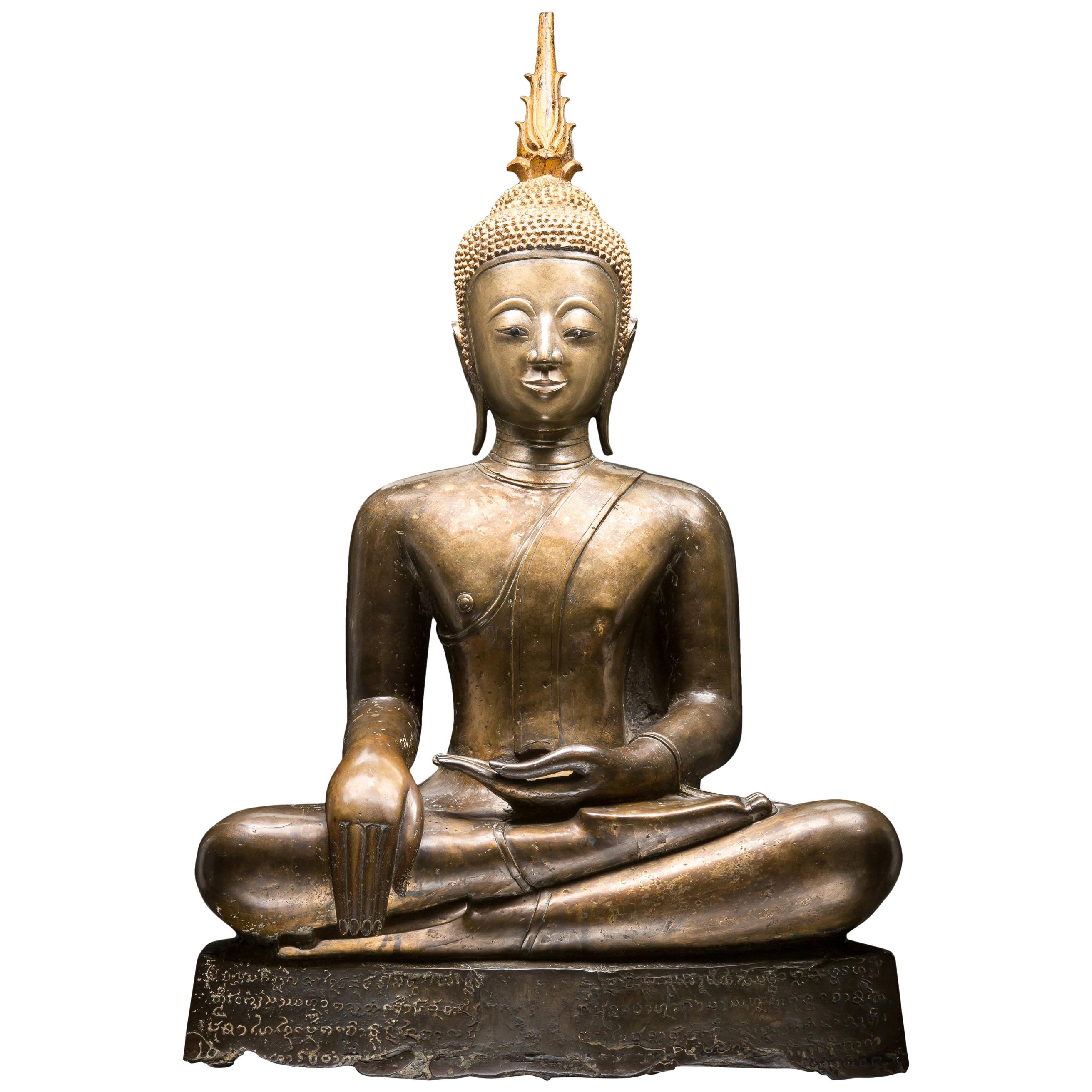 Large Bronze Alloy Figure of Buddha Maravijaya For Sale