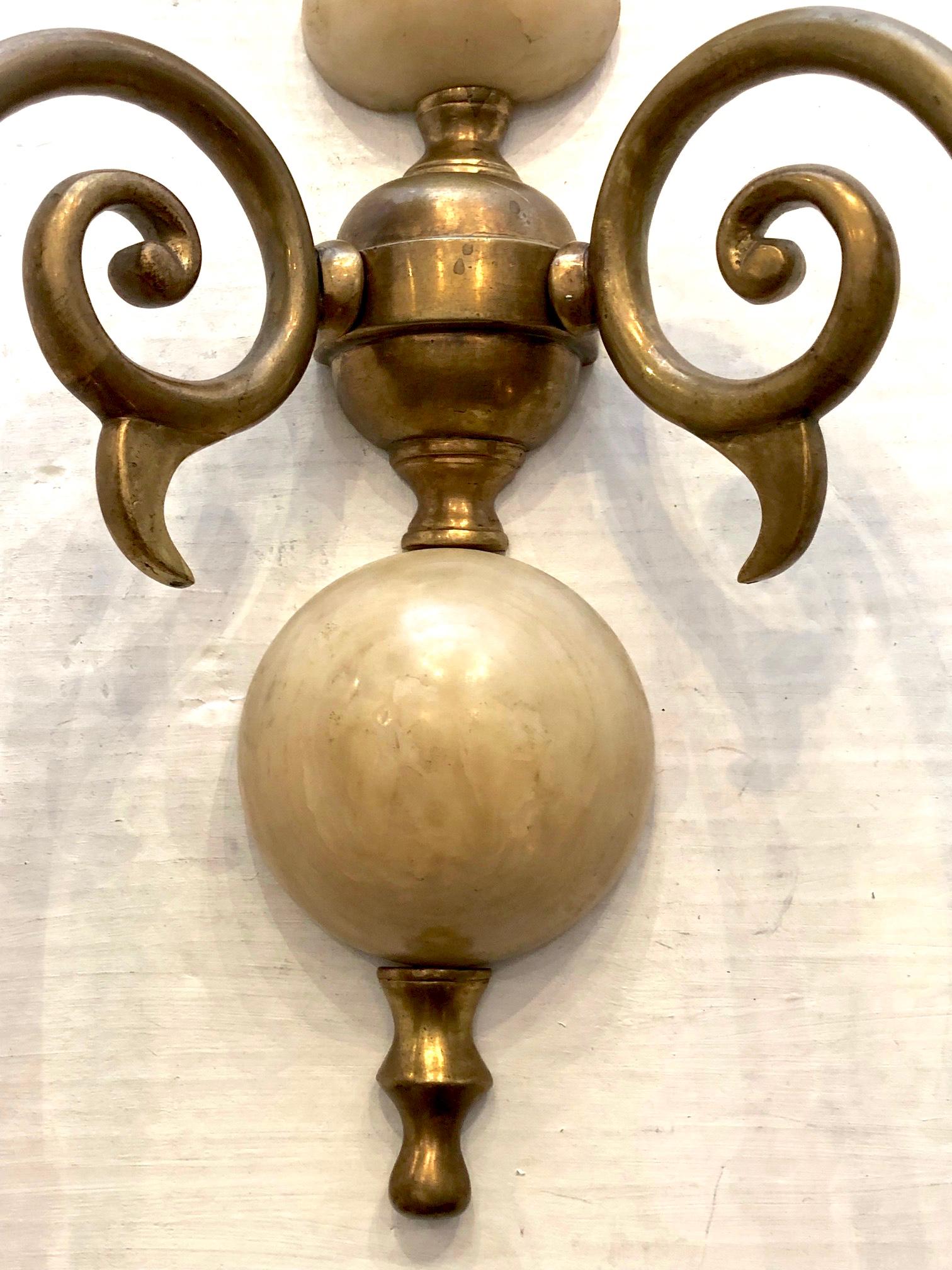 Mid-20th Century Large Bronze and Alabaster Sconces For Sale