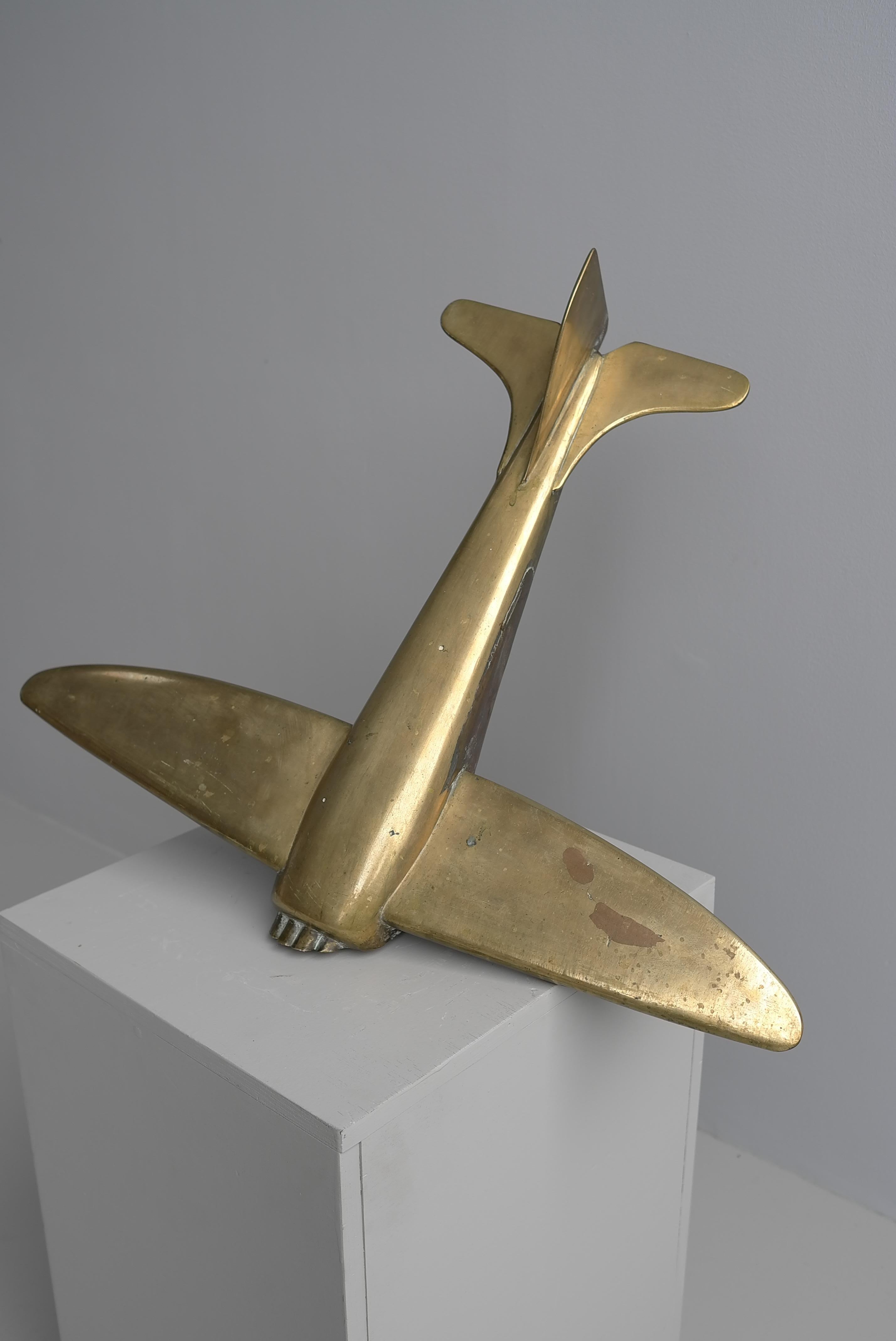 Großes Flugzeug aus Bronze und Messing 'Crashed' Man Cave Art Deco Mid Century Modern  im Angebot 6