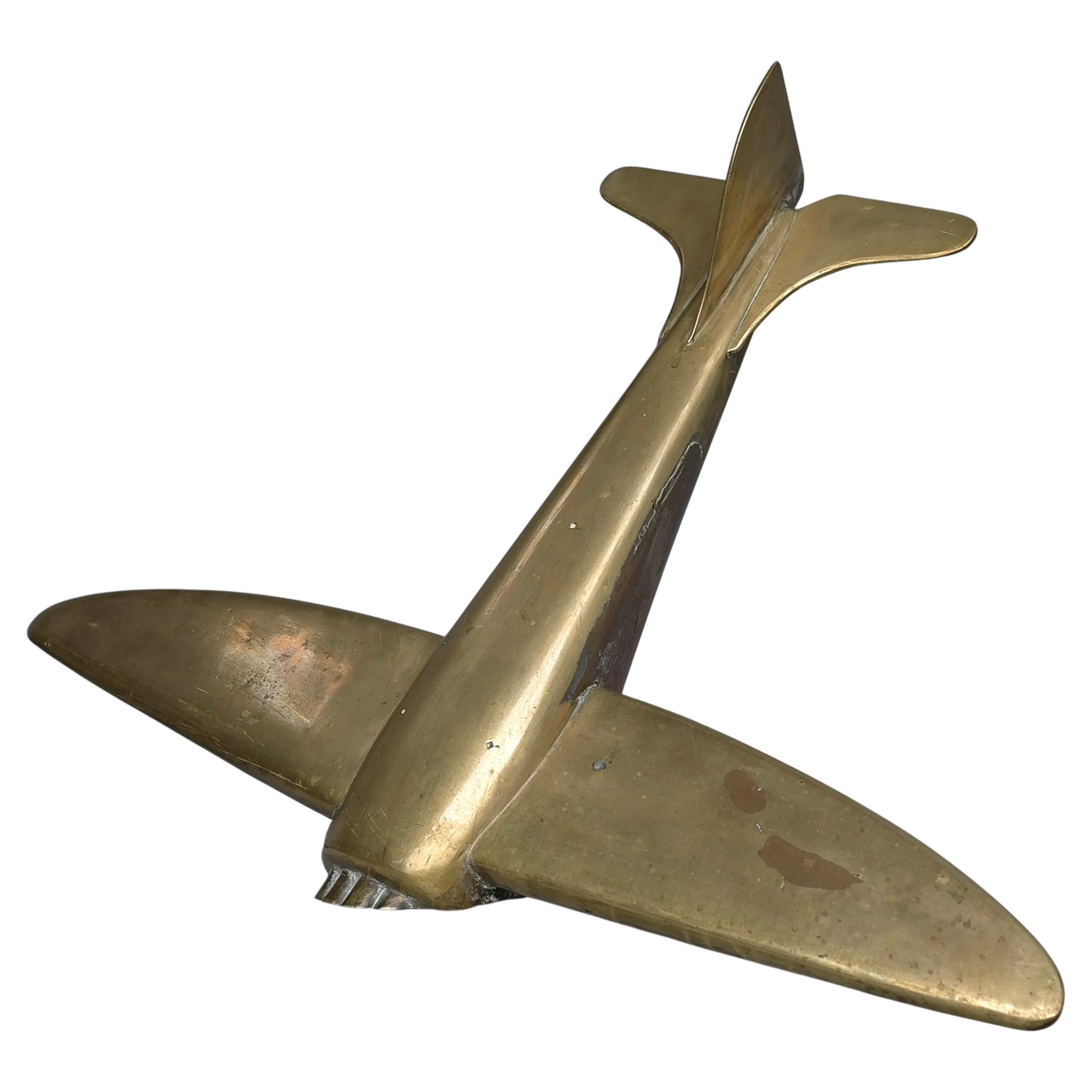 Großes Flugzeug aus Bronze und Messing 'Crashed' Man Cave Art Deco Mid Century Modern  im Angebot