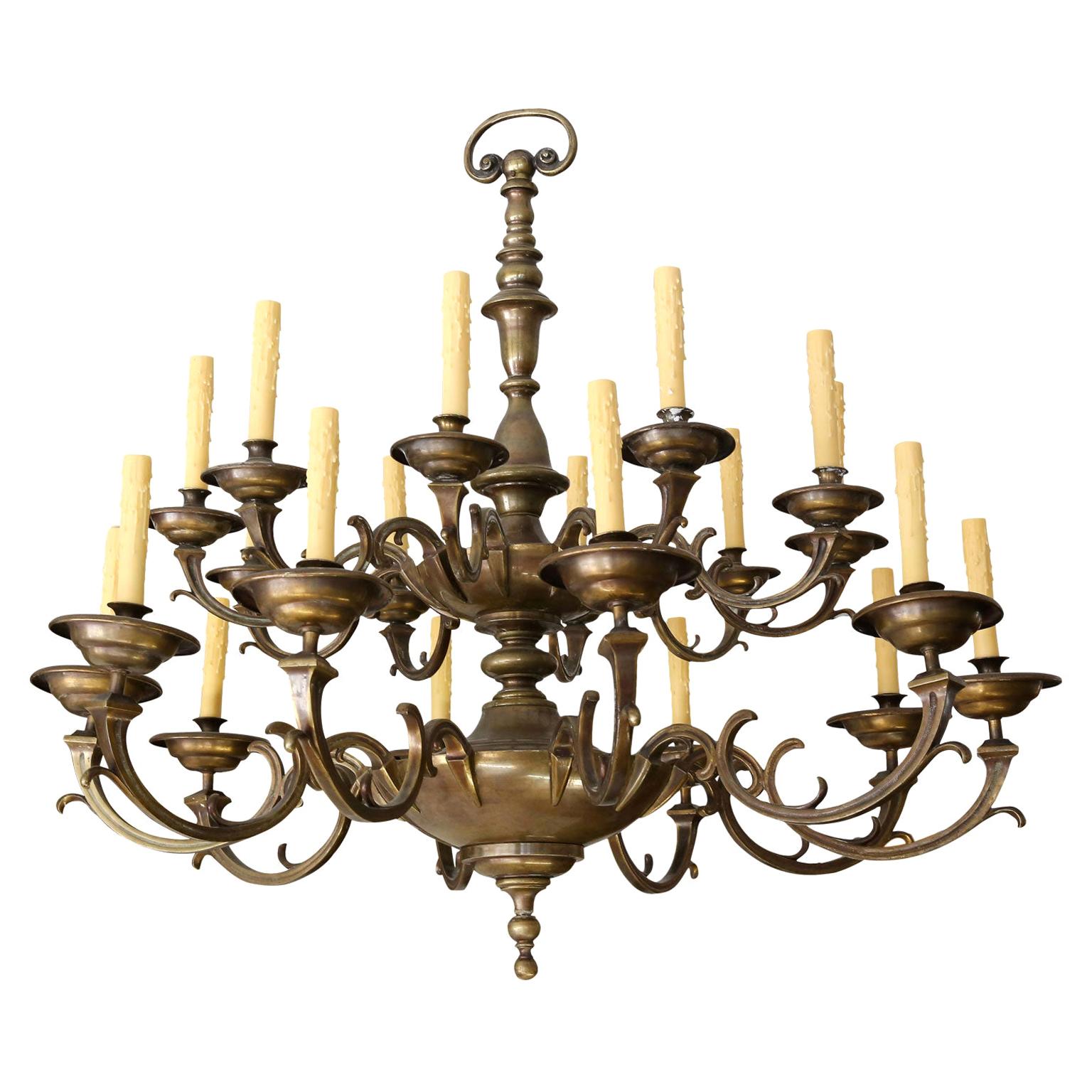 Large Bronze and Brass Belgian Chandelier